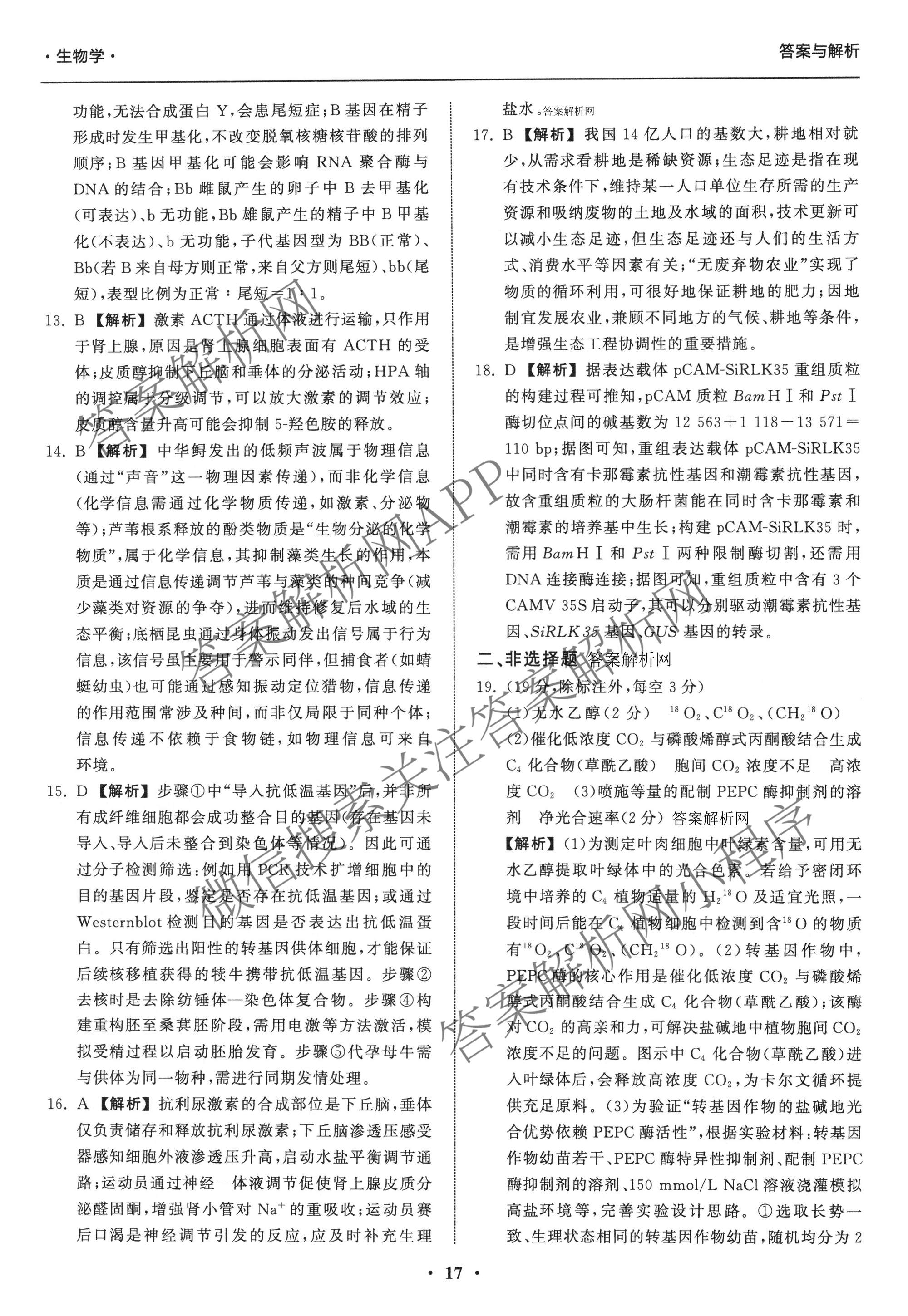 天舟高考衡中同卷2026年普通高等学校招生全国统一考试模拟信息卷(五)5试卷及答案汇总（含化学(WG)、化学(WY)、物理(山东版)等）生物答案