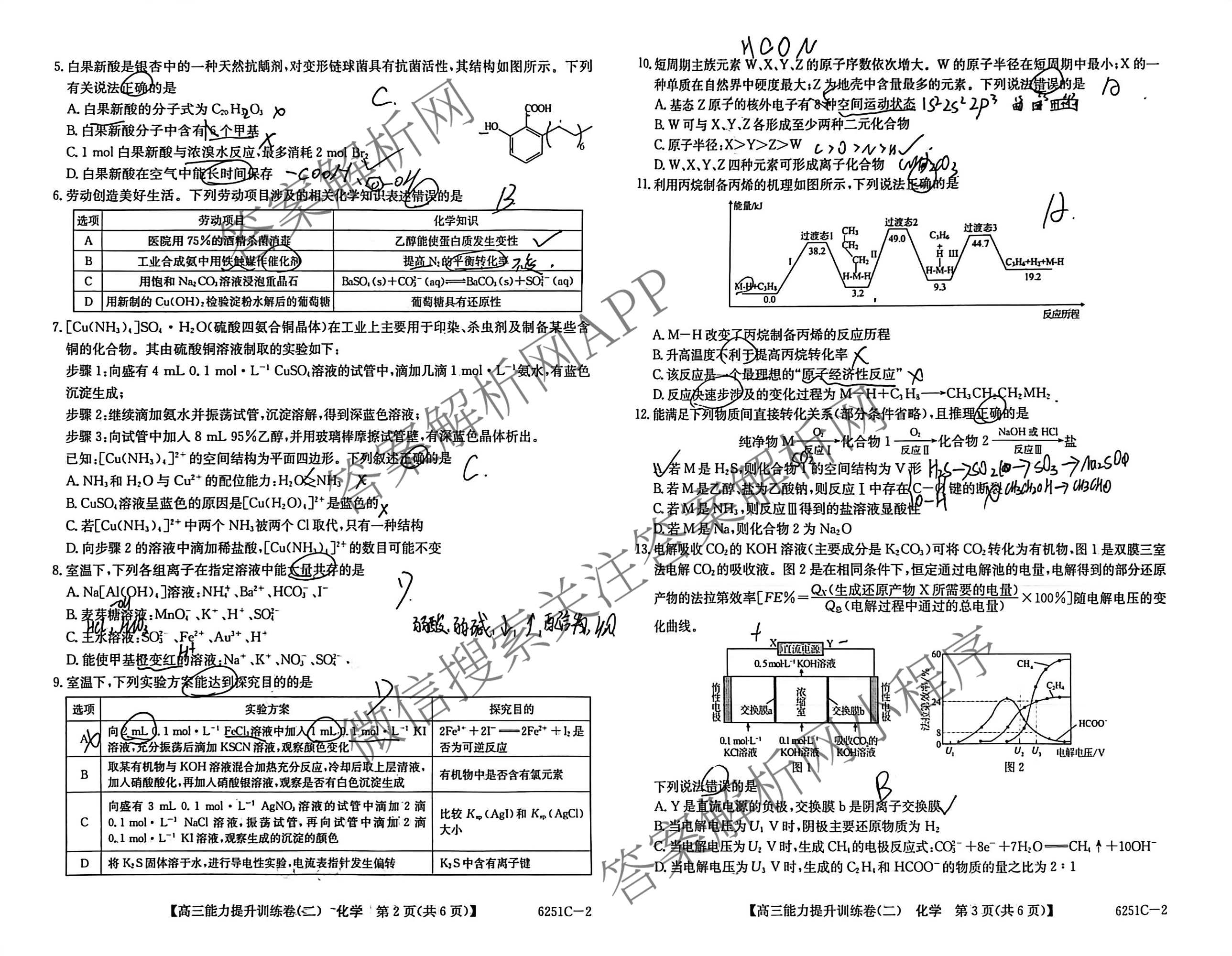 甘肃省临洮二中2026届能力提升训练卷(二)(6251C-2)各科答案及试卷（含语文 数学 政治等）化学试题