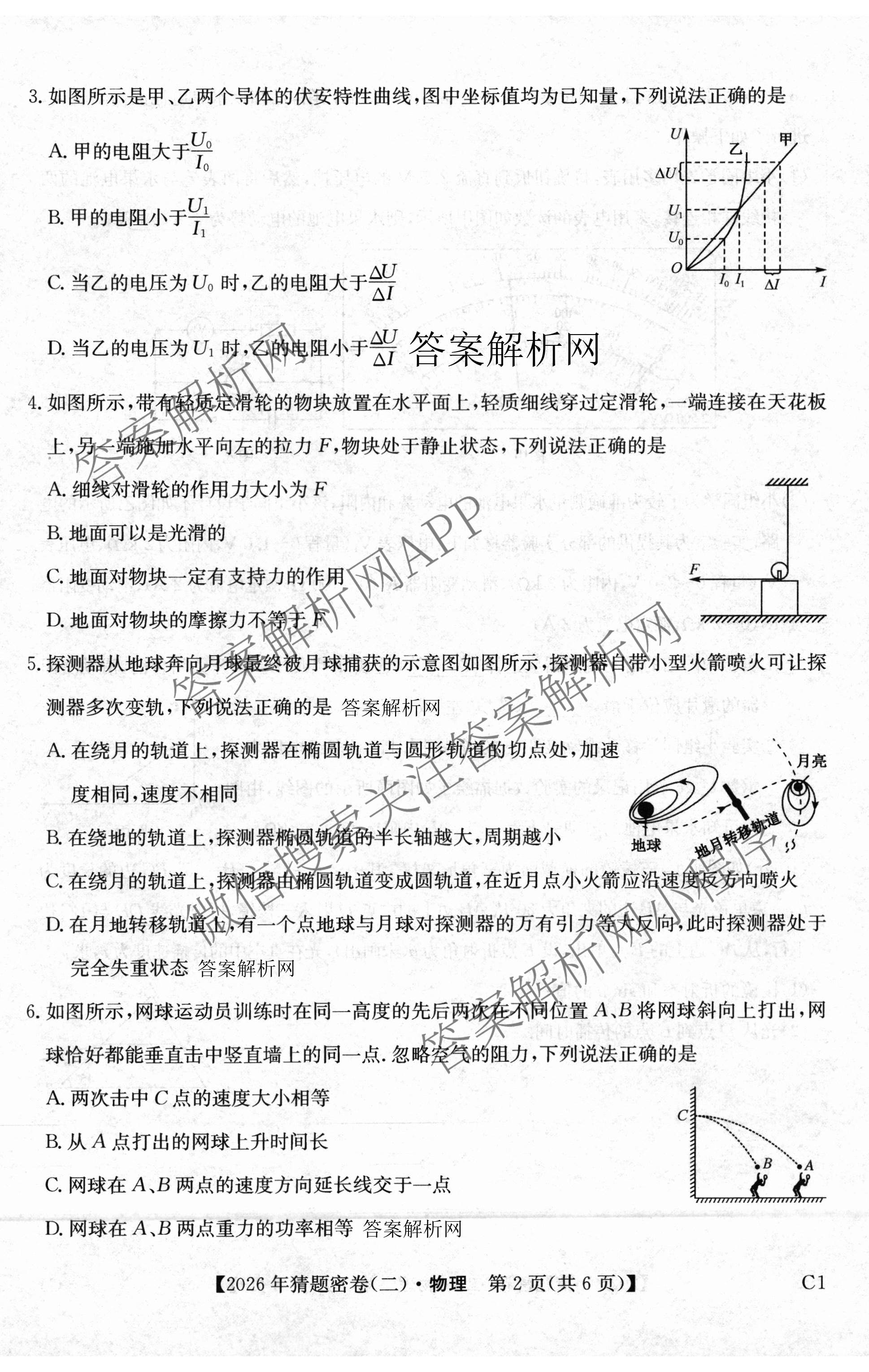 2026年普通高等学校招生全国统一考试猜题密卷(二)2试卷及答案汇总（12科全）物理试题