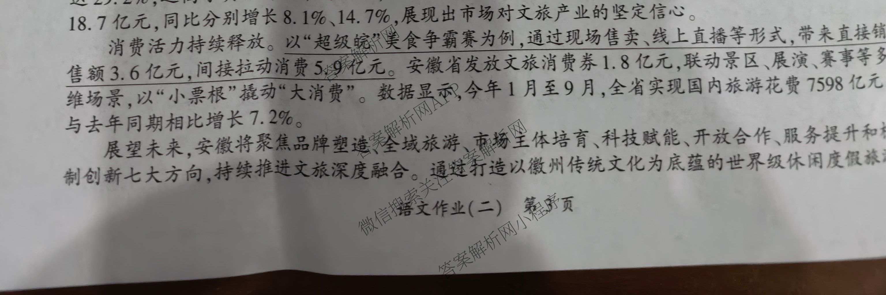 安徽省2026届九年级作业(二)试卷及答案汇总(已更新物理、语文、道德与法治等7份)语文试题