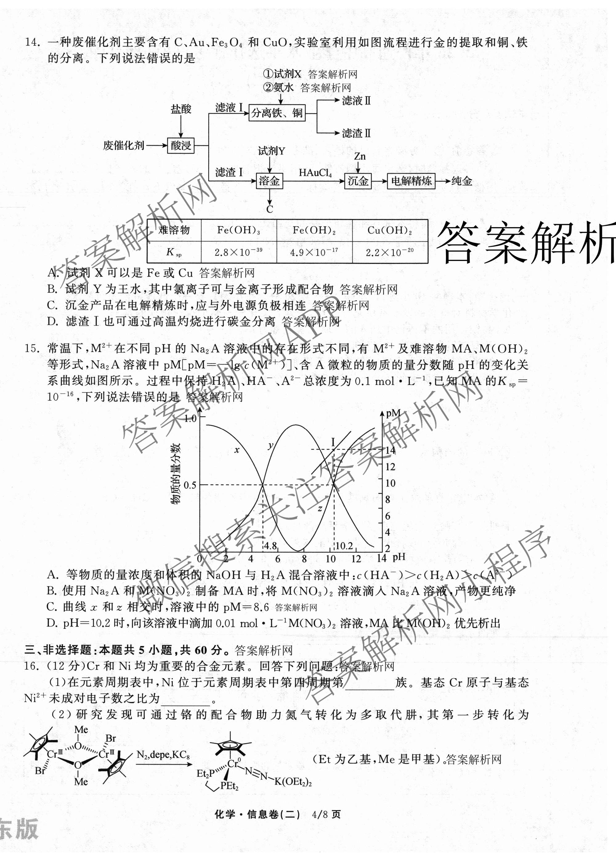 天舟高考衡中同卷2026年普通高等学校招生全国统一考试模拟信息卷(二)2各科答案及试卷（含化学(山东版)、历史(GY)、数学(B)等）化学试题