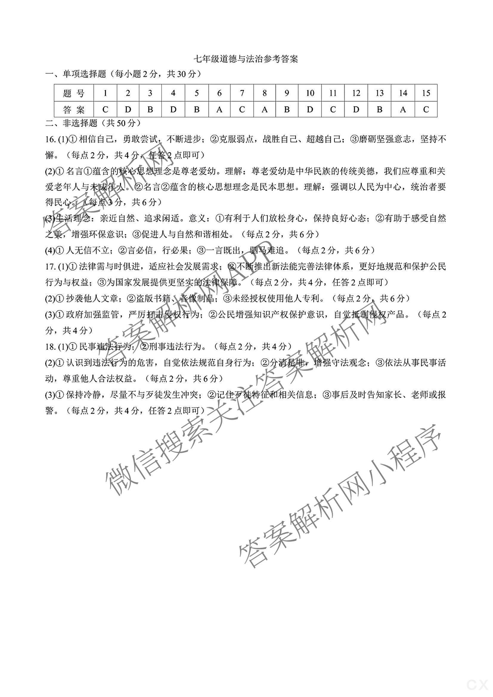 陕西省2024-2025学年度第二学期七年级周期学业能力评鉴(期末)各科答案及试卷(含数学、生物、历史等)道德与法治答案 陕西省2024-2025学年度第二学期七年级周期学业能力评鉴(期末)各科答案及试卷(含数学、生物、历史等)道德与法治答案