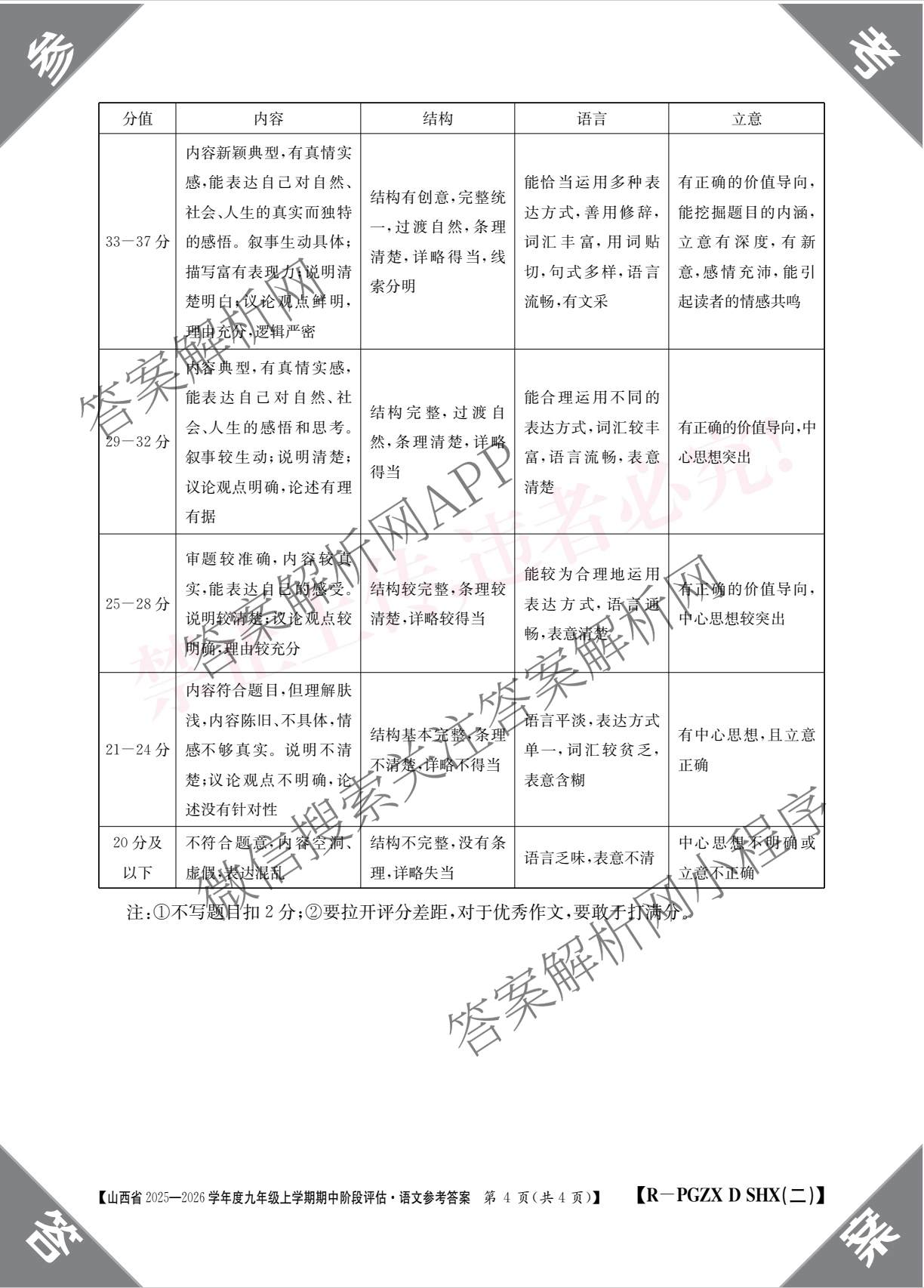 朔州市九年级期中长标各科答案及试卷（含化学(HJB-PGZX F SHX)、物理(R)、物理(HYB)等）语文答案