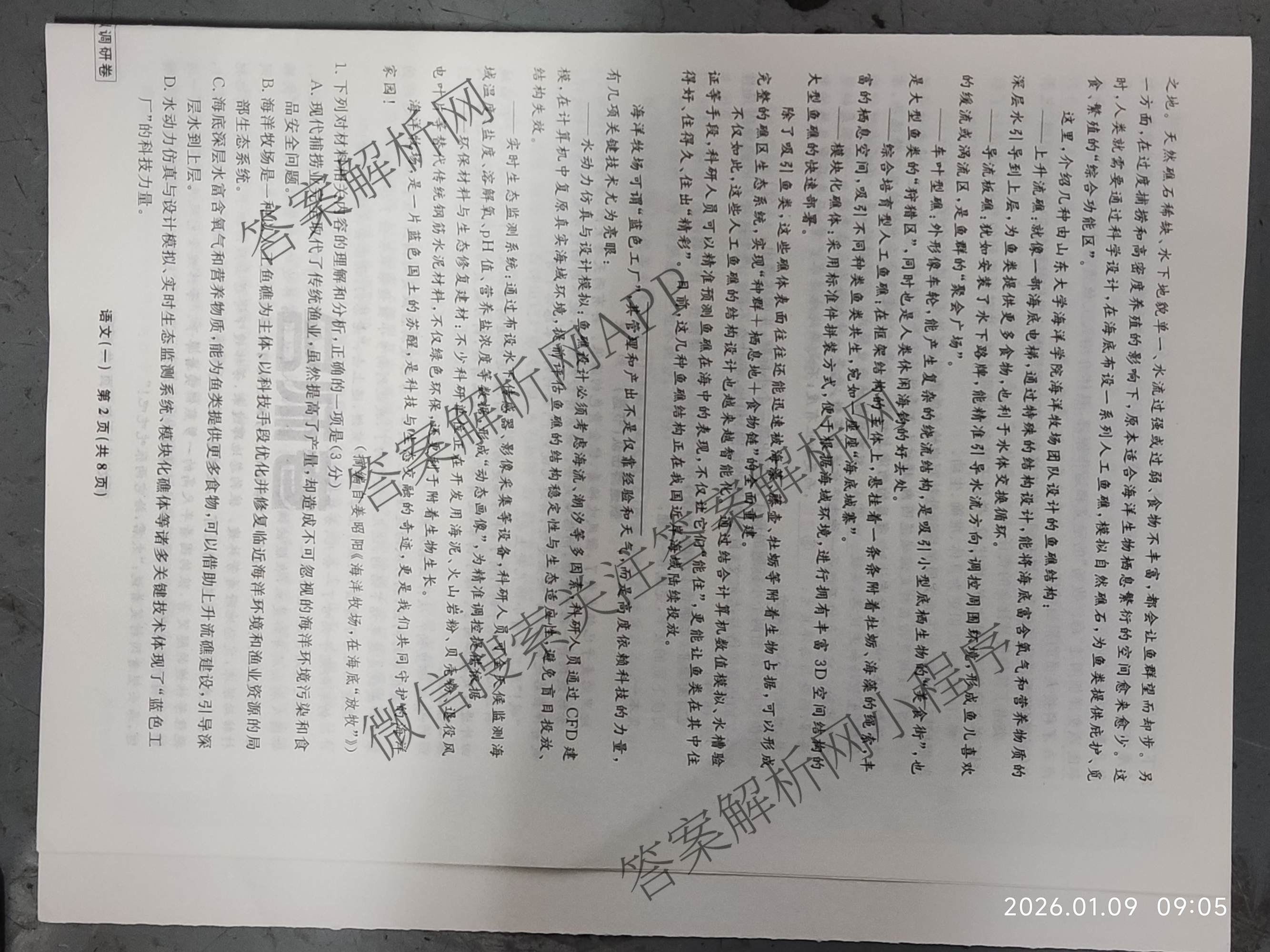 衡水名师卷高考模拟调研卷 2026年普通高等学校招生全国统一考试模拟试题(一)1各科答案及试卷（21科全）语文试题