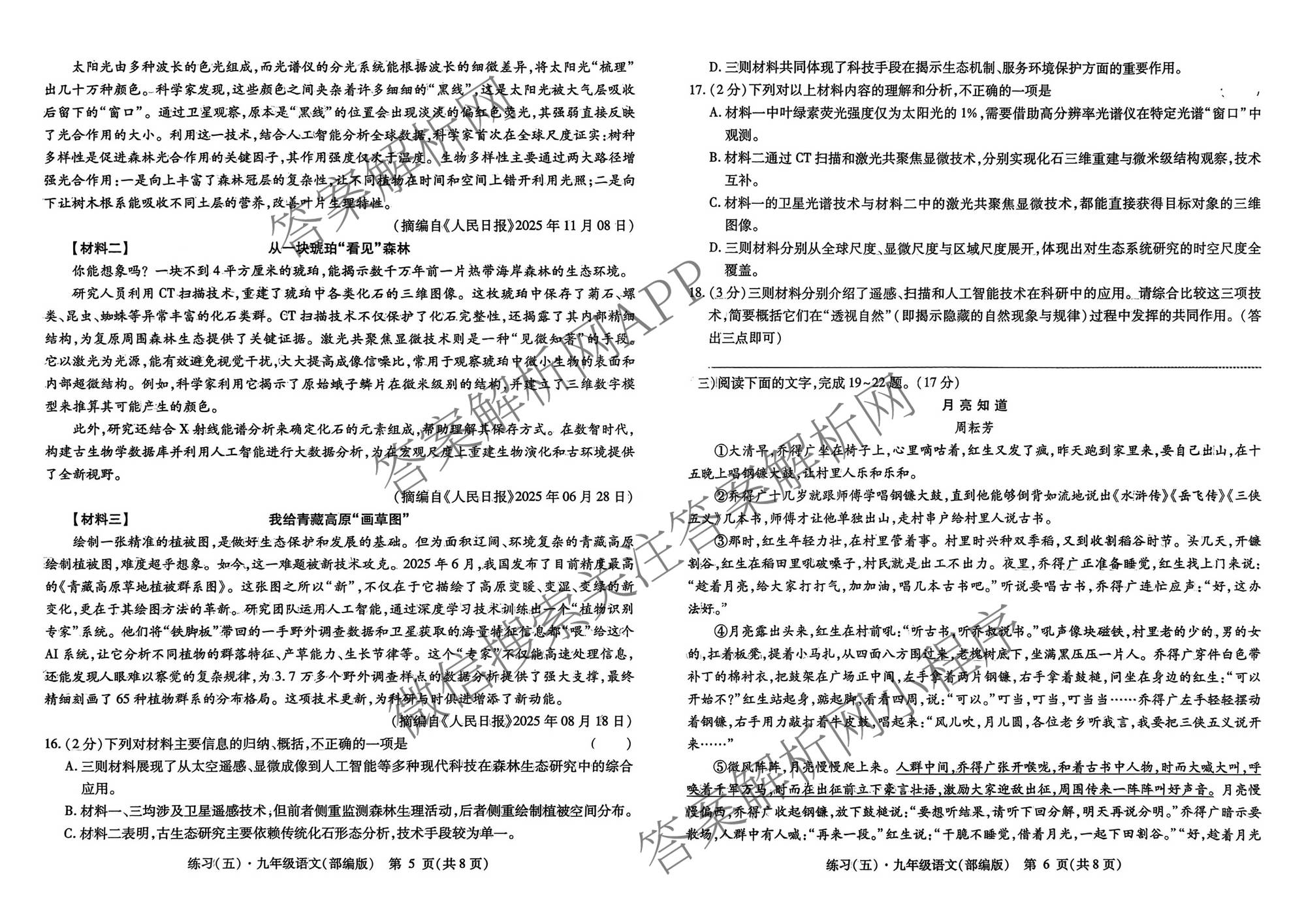 江西初中练2026年九年级练(五)(已更新化学 数学 英语等7份)语文试题