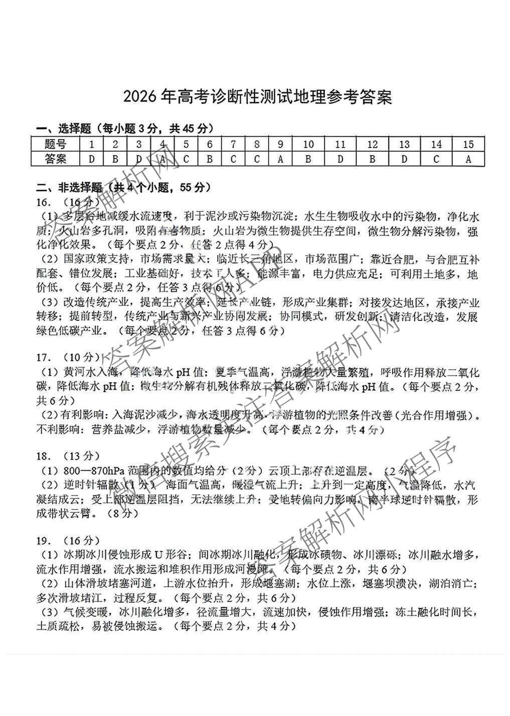 [烟台一模]山东省烟台市2026年高考诊断性测试各科答案及试卷（含数学 地理 生物等）地理答案