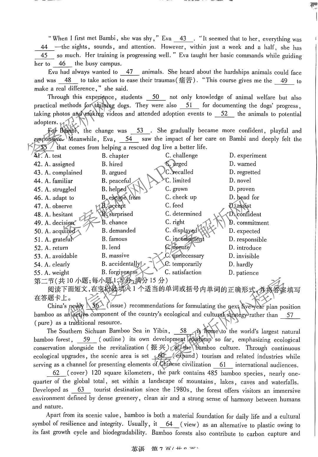 天一大联考2025-2026学年高三3月联考(SHAX202603)(3.5)试卷及答案汇总（含数学(B) 数学 物理等27份）英语试题