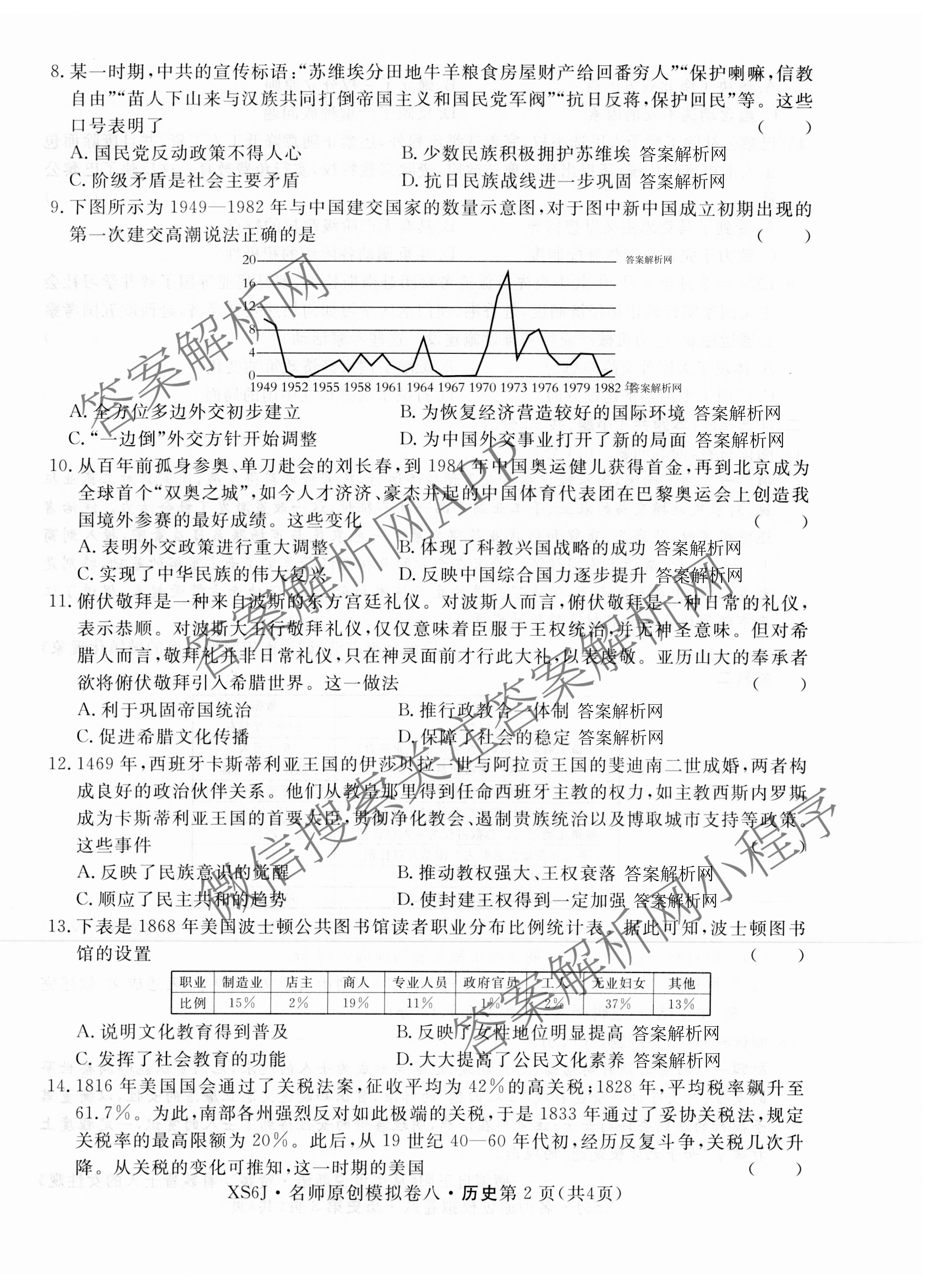 2026届高三总复习名师原创模拟(八)8试卷及答案汇总（含生物(XS6) 历史(XS6) 数学(新S6J)等39份）历史试题