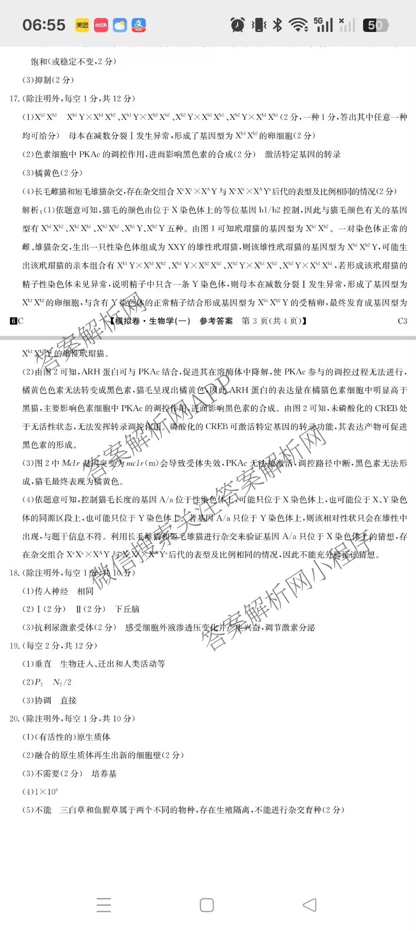 2026届全国高考调研模拟信息卷(一)1（含生物(C2)、物理(C2)、英语等）生物答案