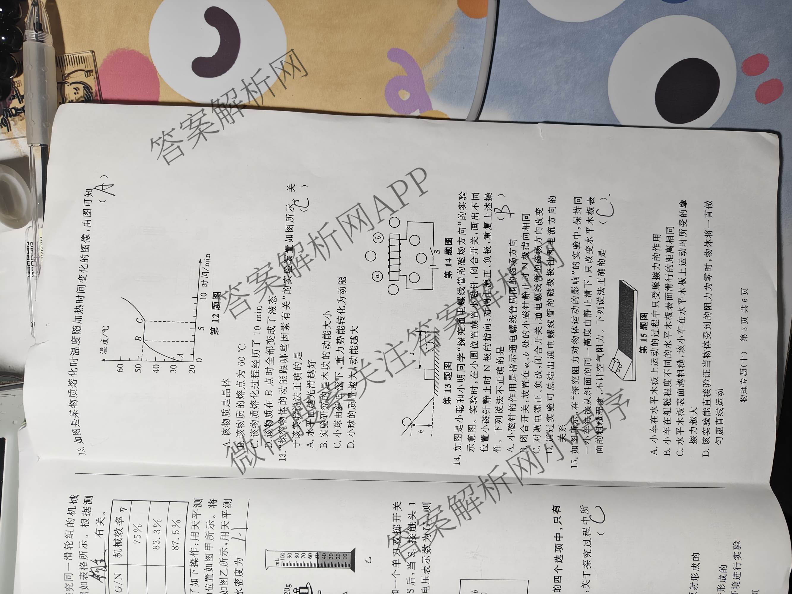 2026年安徽中考第一轮复专题(十)各科答案及试卷（7科全）物理试题