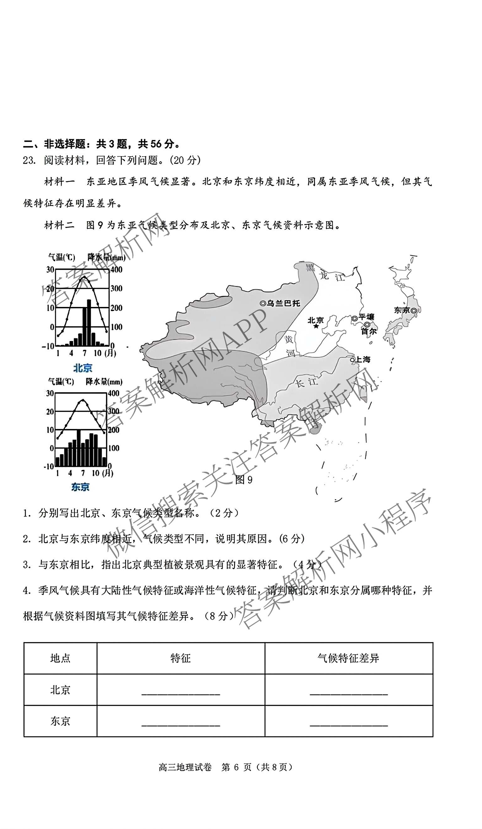 江苏南通2027届高三第一次质量监测试卷及答案汇总（含政治、物理、生物等9份）地理试题