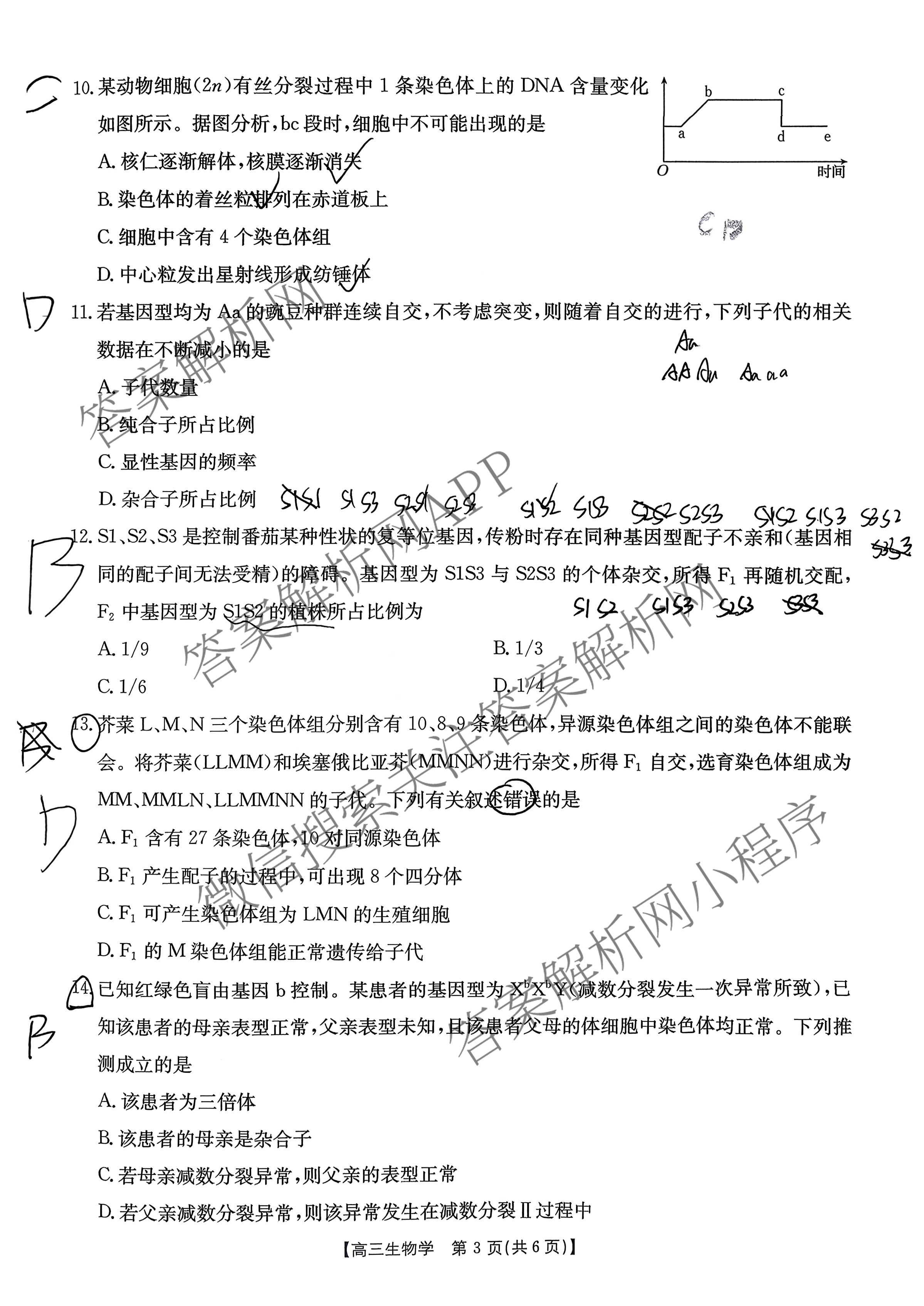 陕西省2025-2026学年高三年级考试(11.8)试卷及答案汇总: 含政治、数学、历史试卷解析生物试题