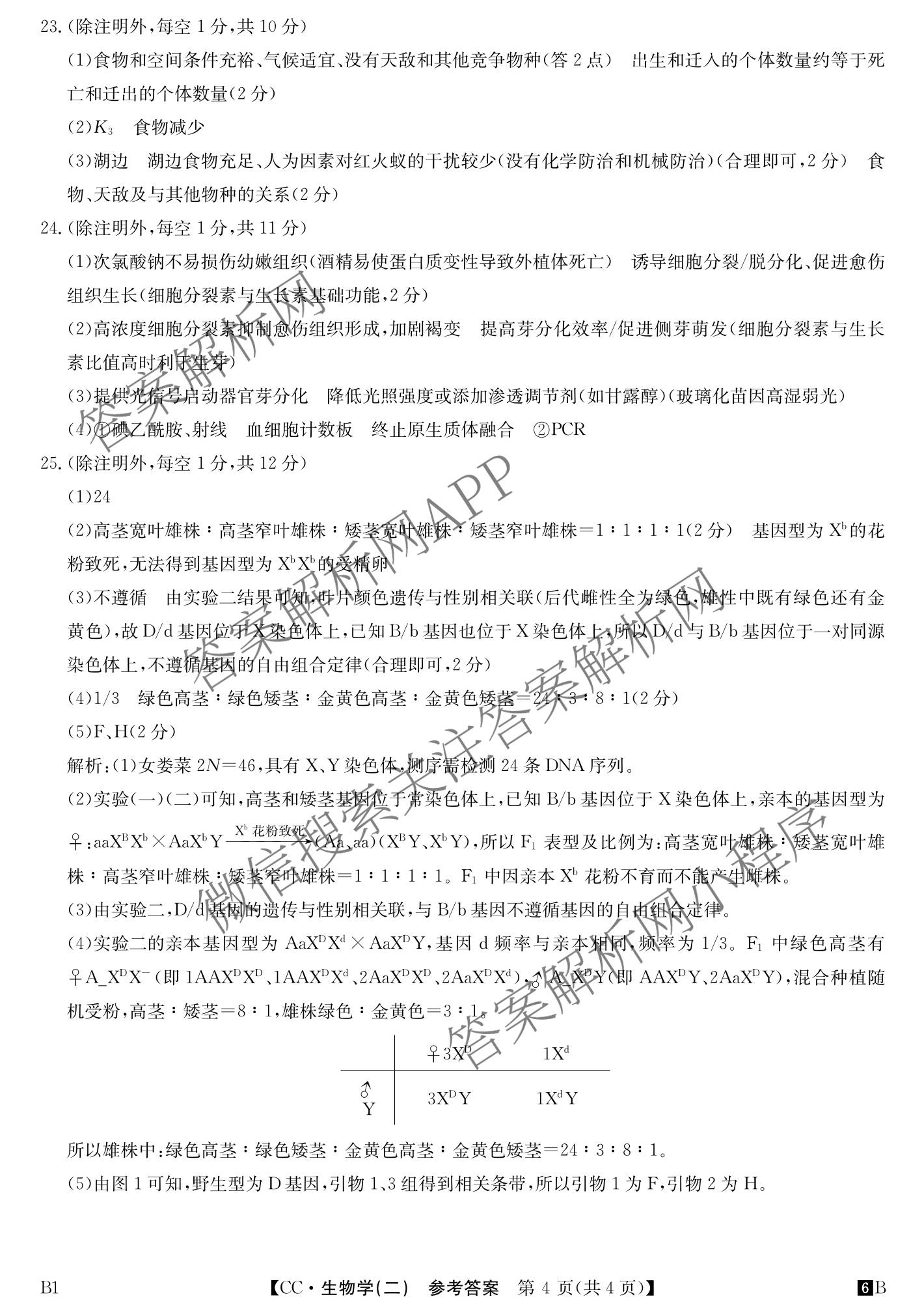 2026年全国高考冲刺压轴卷(二)2各科答案及试卷(已更新政治(B3) 生物(江西) 物理(B1)等75份)生物答案
