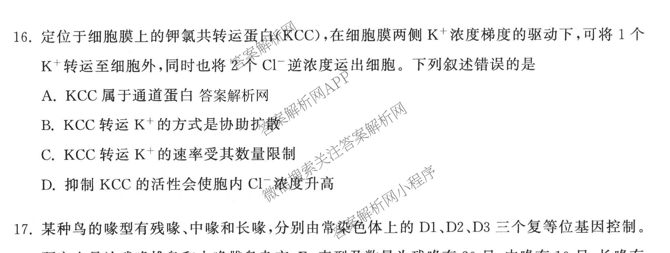 天舟高考衡中同卷2026年普通高等学校招生全国统一考试模拟信息卷(四)4试卷及答案汇总: 含化学(无字母)、数学(无字母)、理综(新疆版)试卷解析生物试题