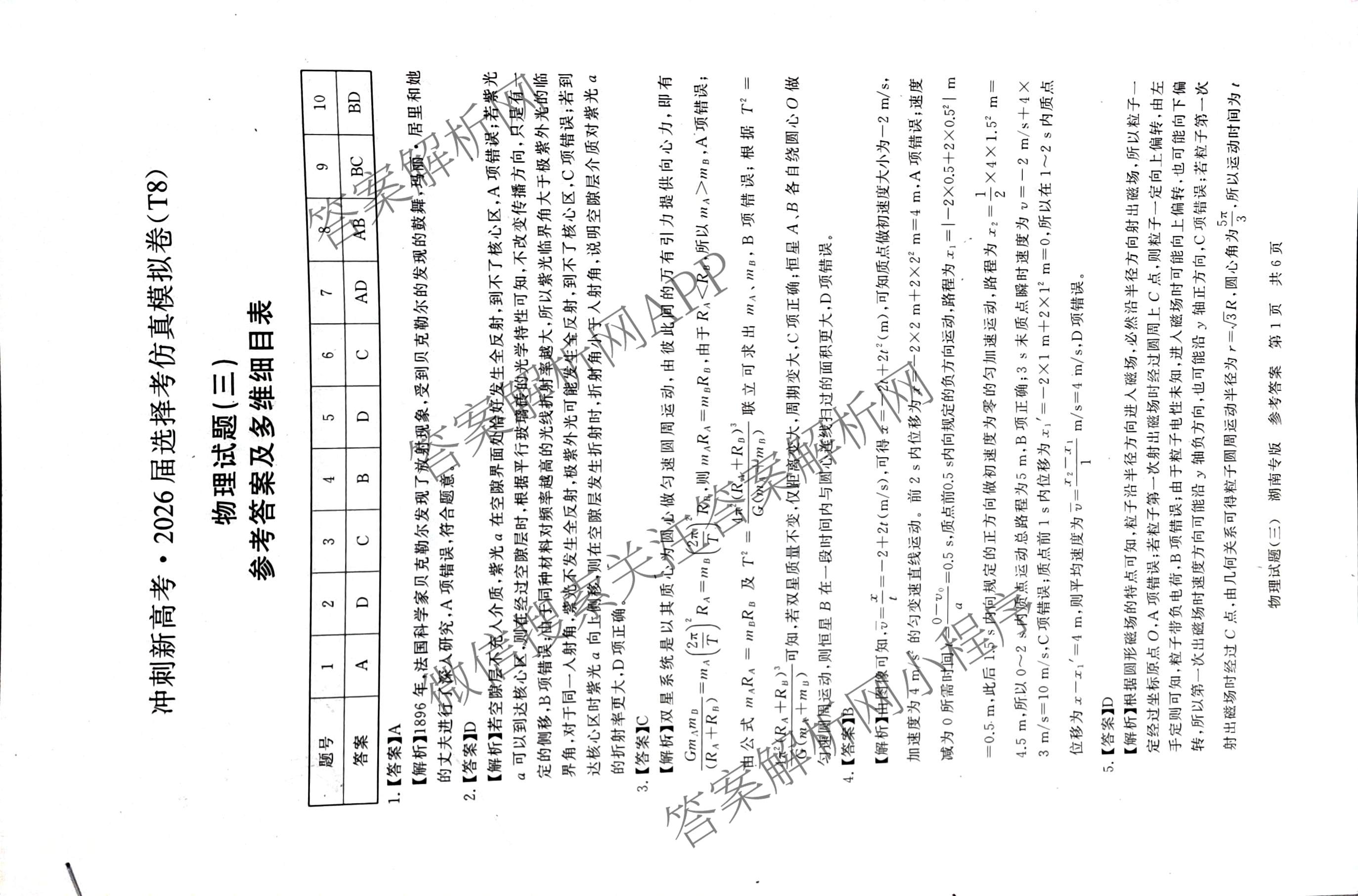 冲刺新高考2026届高考仿真模拟卷(T8)(三)3（20科全）物理答案
