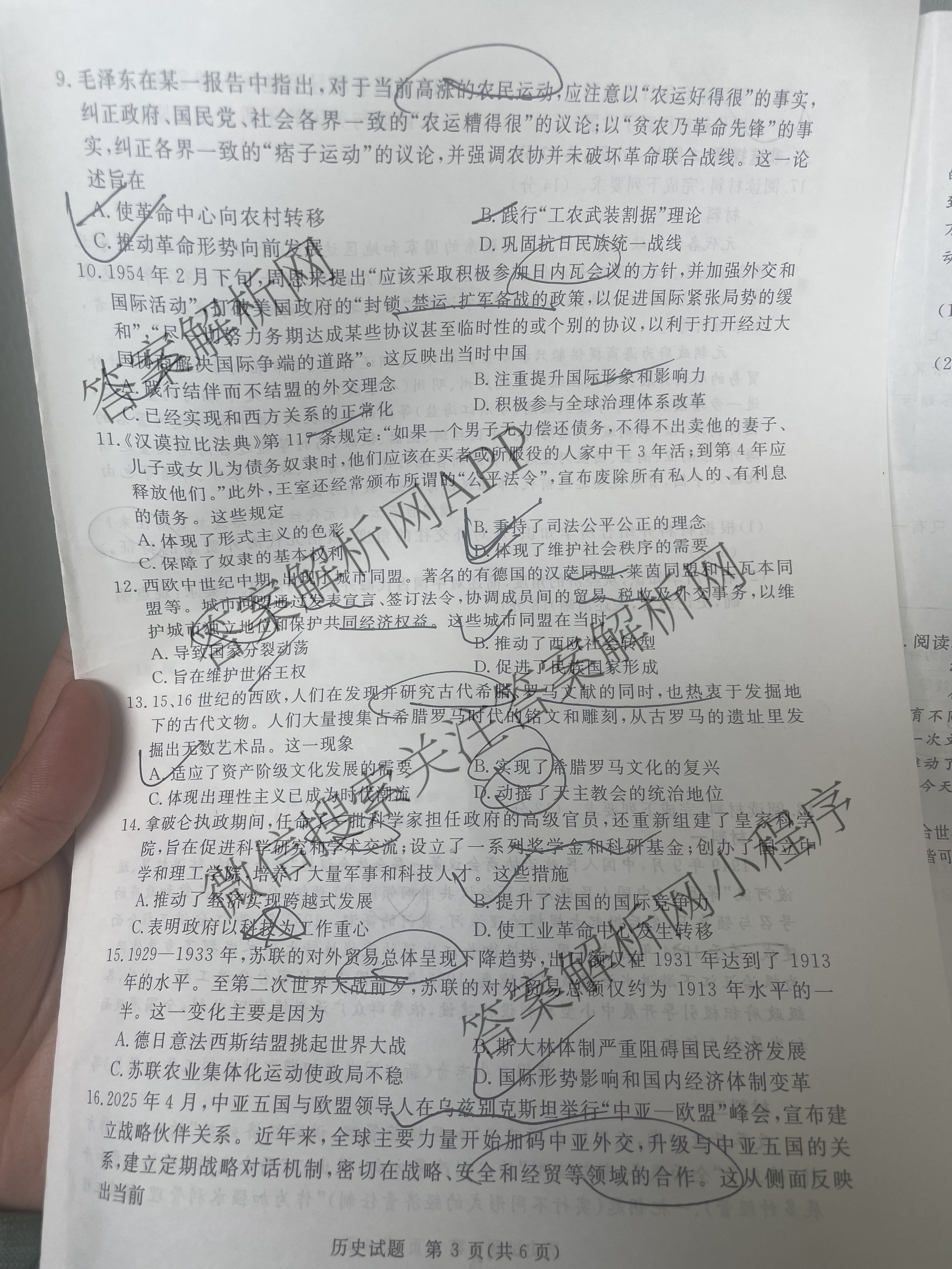 青桐鸣2025届普通高等学校招生全国统一考试青桐鸣大联考(高三)(5.9)各科答案及试卷（含历史、语文、政治等）历史试题