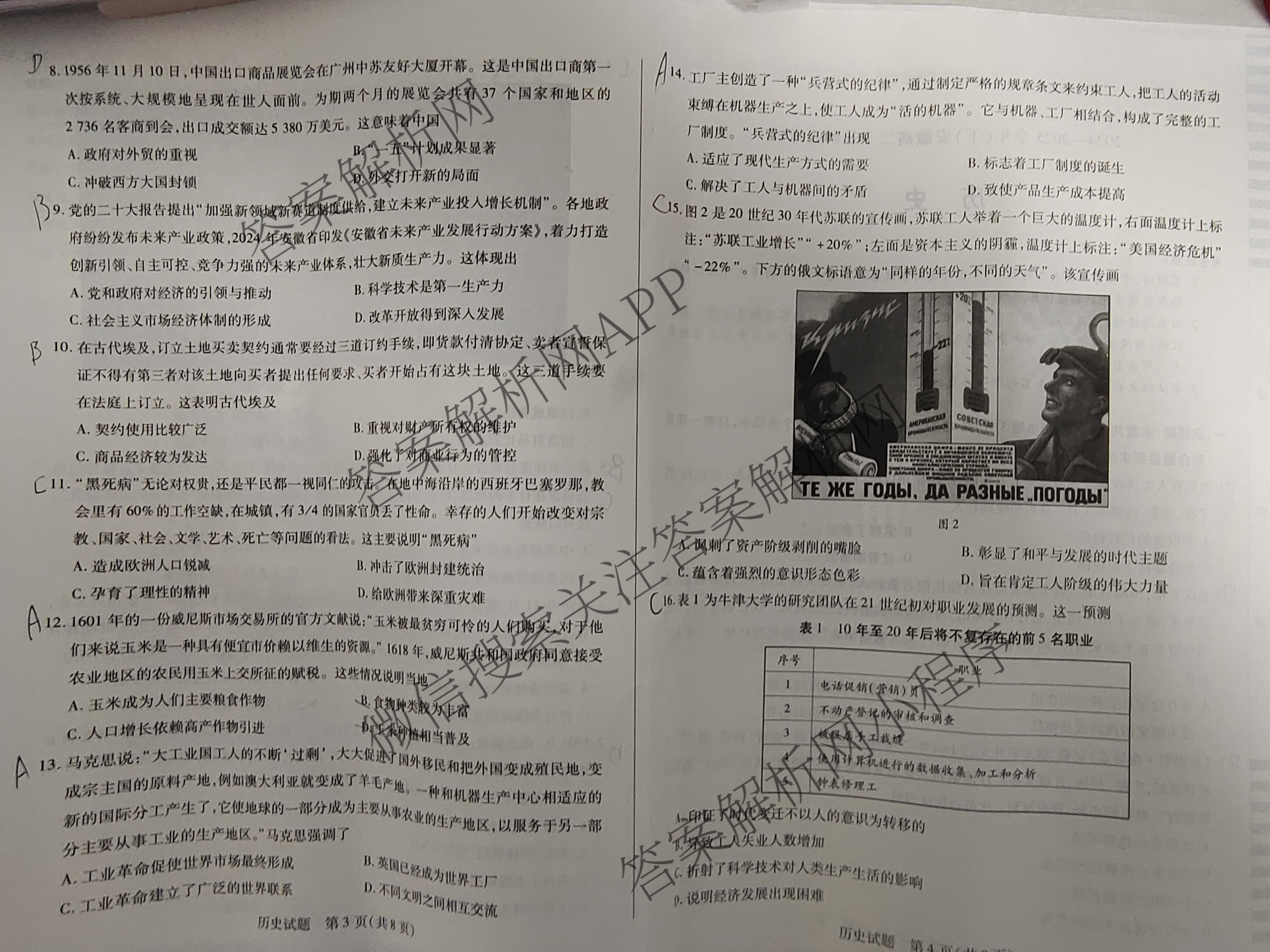 天一大联考2024-2025学年(下)安徽高二3月调研考试各科答案及试卷: 含数学、化学(池州专版)、生物试卷解析历史试题