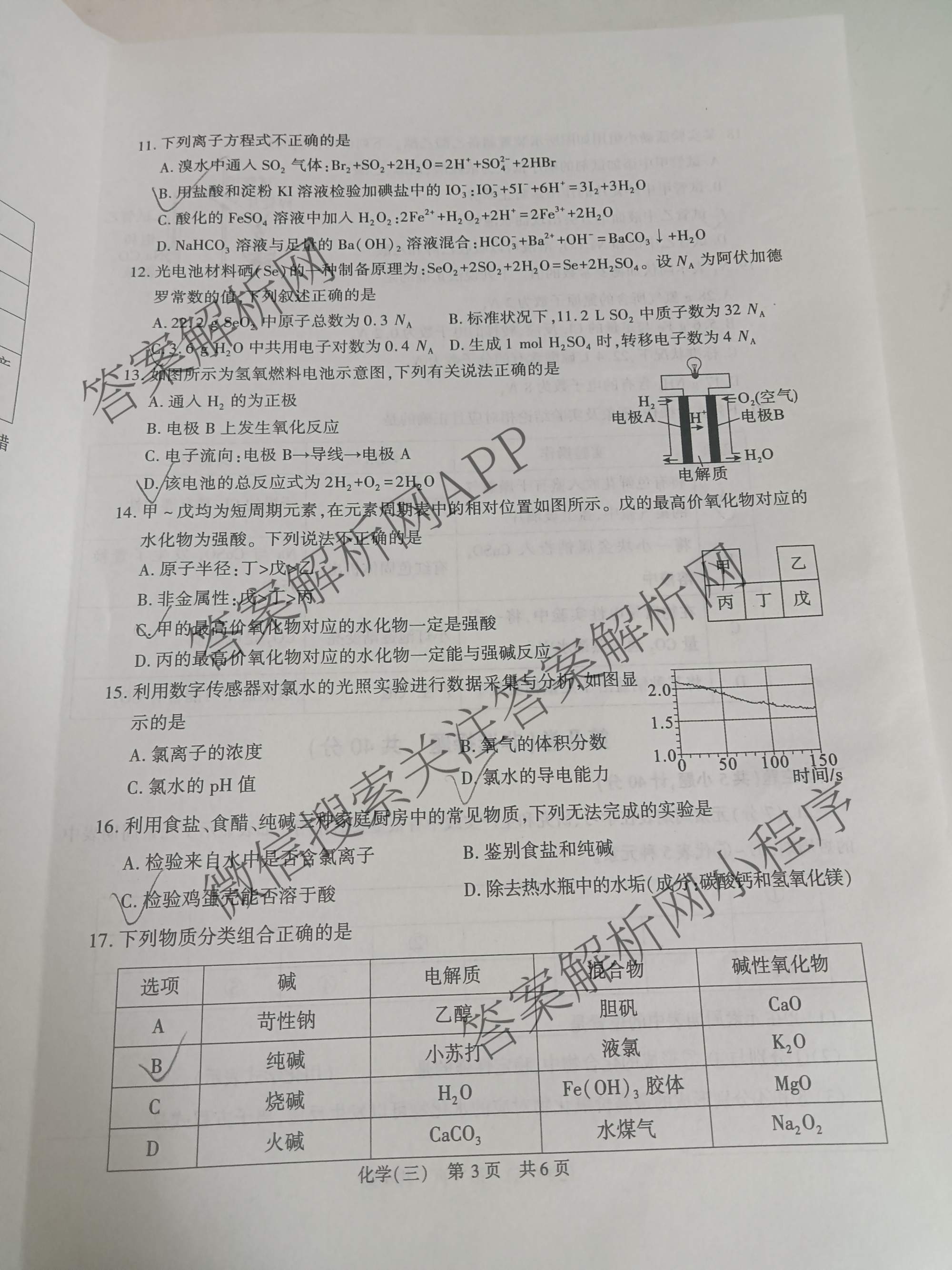 2025年陕西省普通高中学业水合格性考试(三)3（含语文、生物、历史等）化学试题
