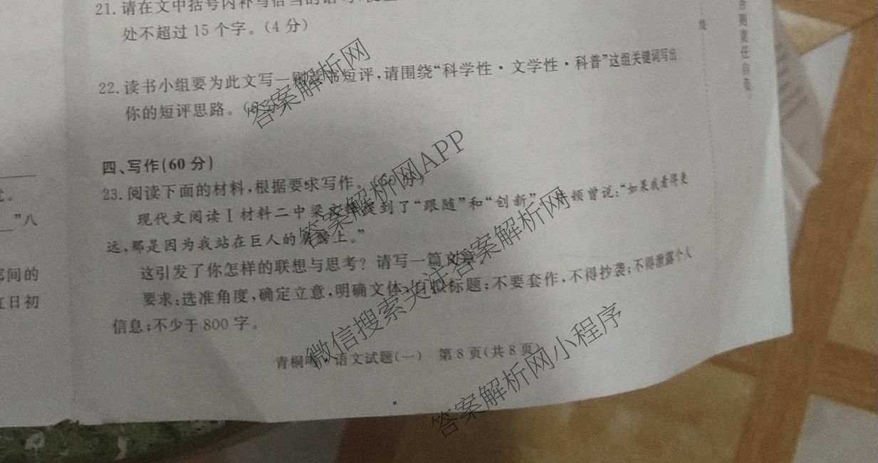 青桐鸣2025届普通高等学校招生全国统一考试高考冲刺联考卷(一)1各科答案及试卷（含地理、数学、生物等）语文试题