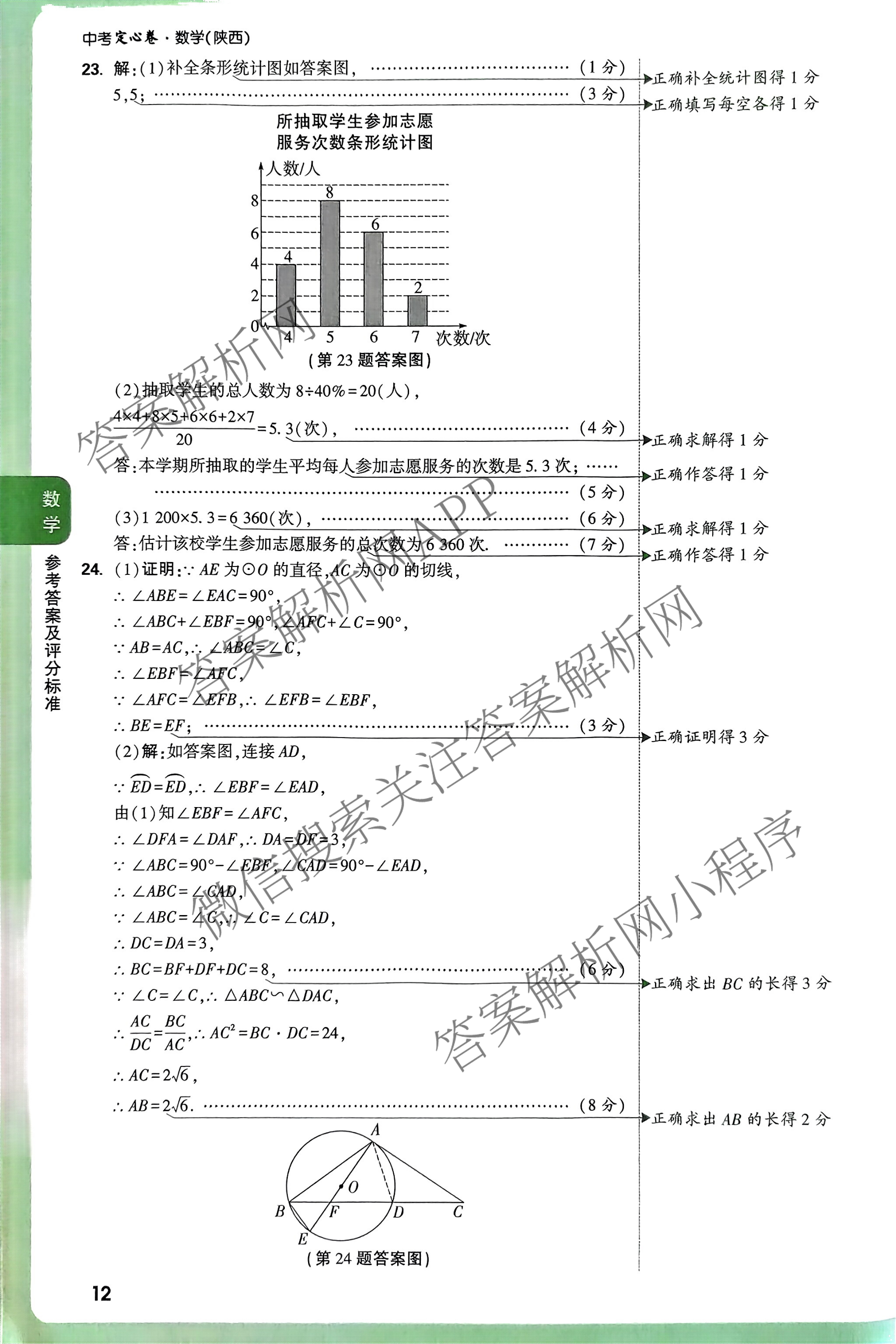2025年陕西省初中学业水考试定心卷各科答案及试卷: 含化学、生物(二)、道德与法治试卷解析数学答案