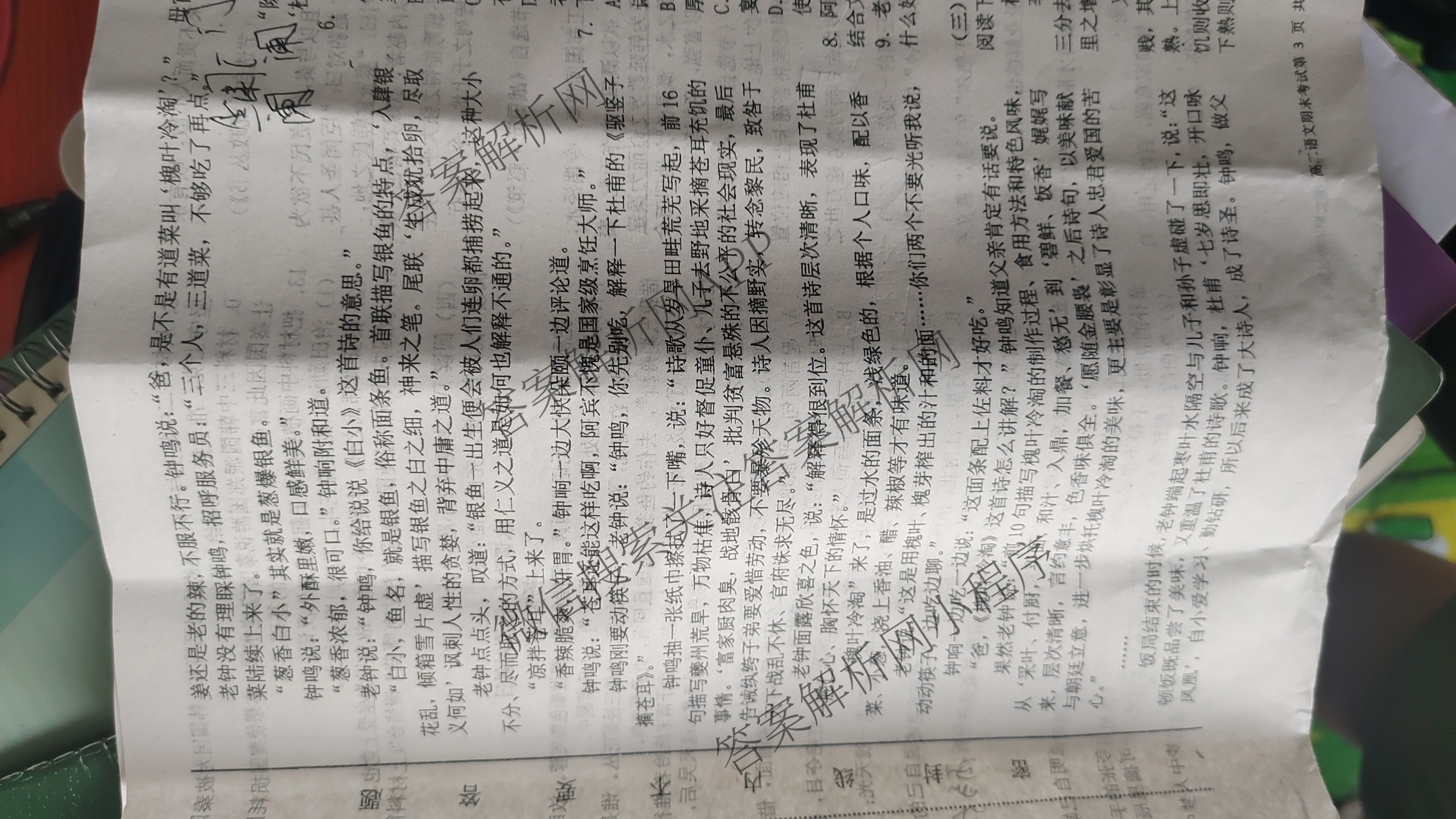 2024-2025学年度第二学期高二年级期末考试试卷（9科全）语文试题