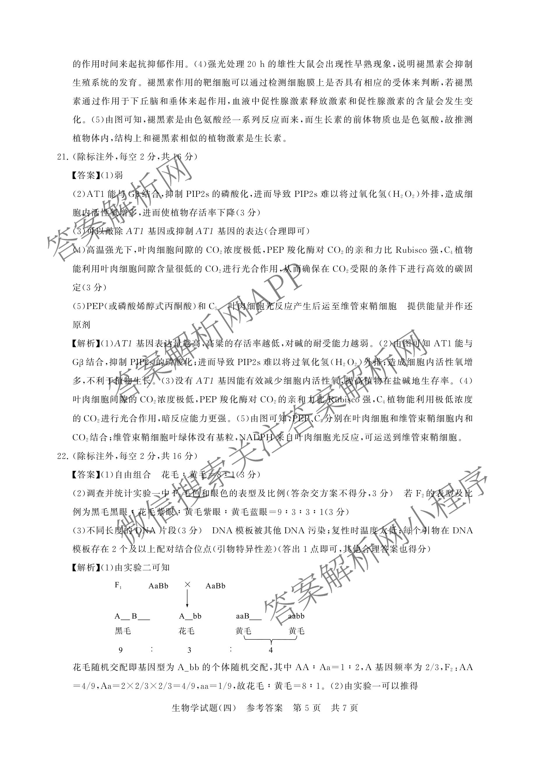 冲刺新高考2026届高考仿真模拟卷(T8)(四)4各科答案及试卷（含地理、生物(湖南专版)、数学等20份）生物答案