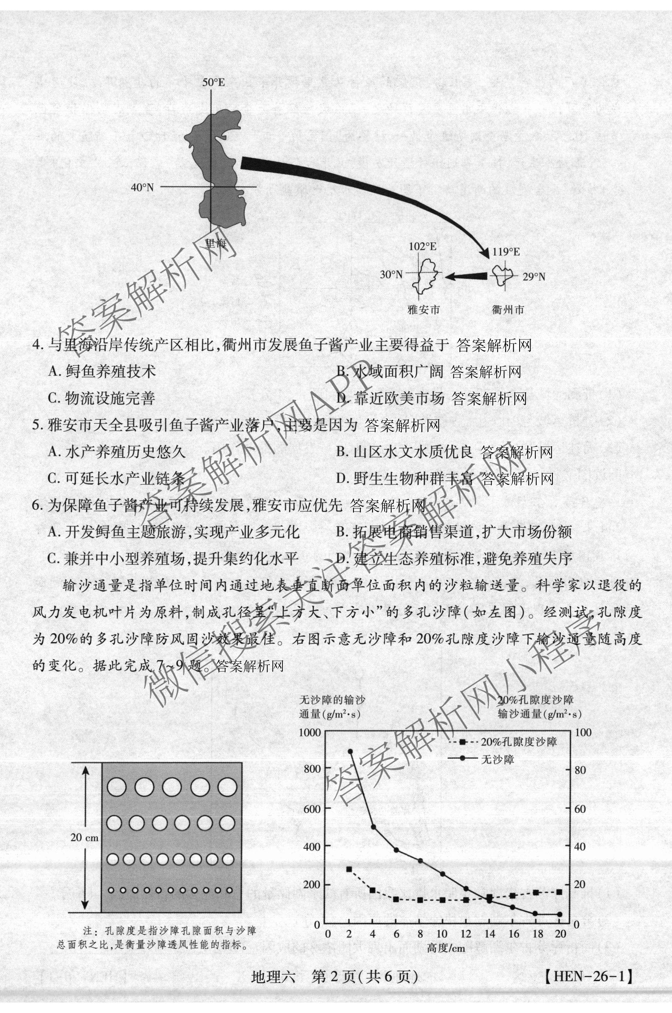 智慧上进2026届高三总复双向达标月考调研卷(六)6试卷及答案汇总（含化学(HEN) 政治 英语(I)等）地理试题