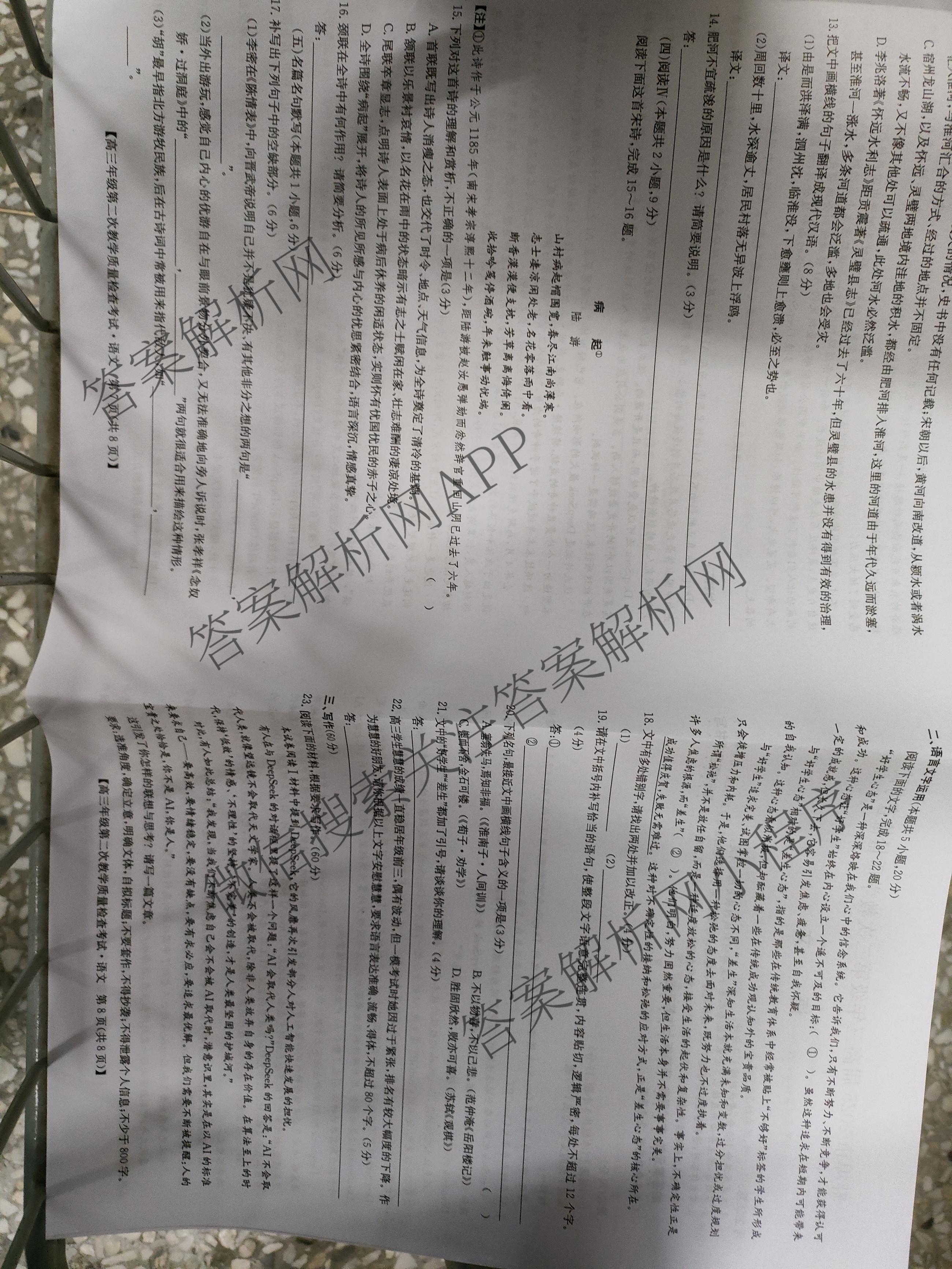 蚌埠市2025届高三年级第二次教学质量检查考试（含政治 数学 日语等10份）语文试题