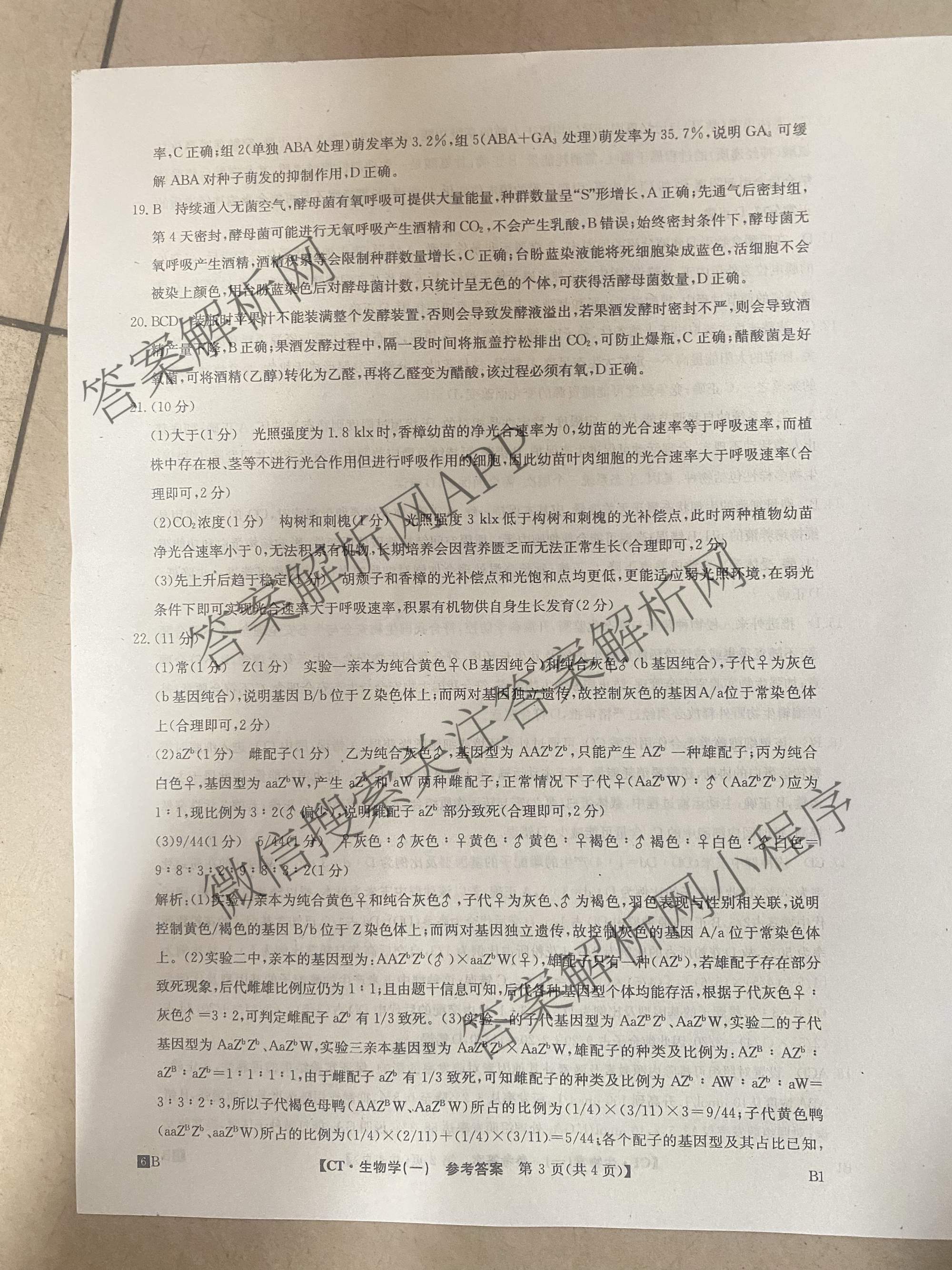 2026年普通高等学校招生全国统一考试猜题信息卷(一)1(已更新数学、地理(B3)、生物(B2)等18份)生物答案