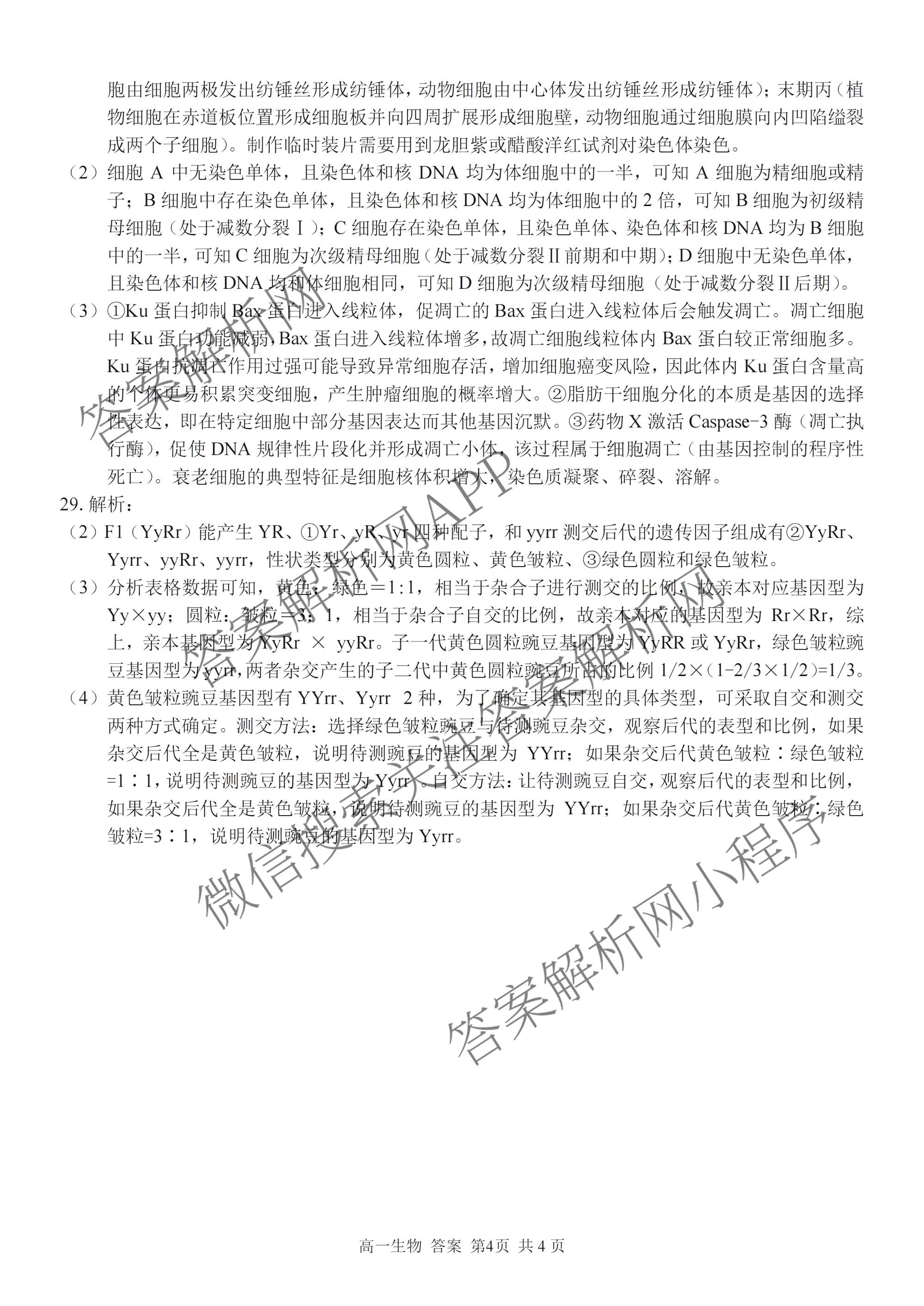 浙江省浙南名校联盟2026年高一练(3月)(ZNMX)(已更新数学、英语、地理等9份)生物答案