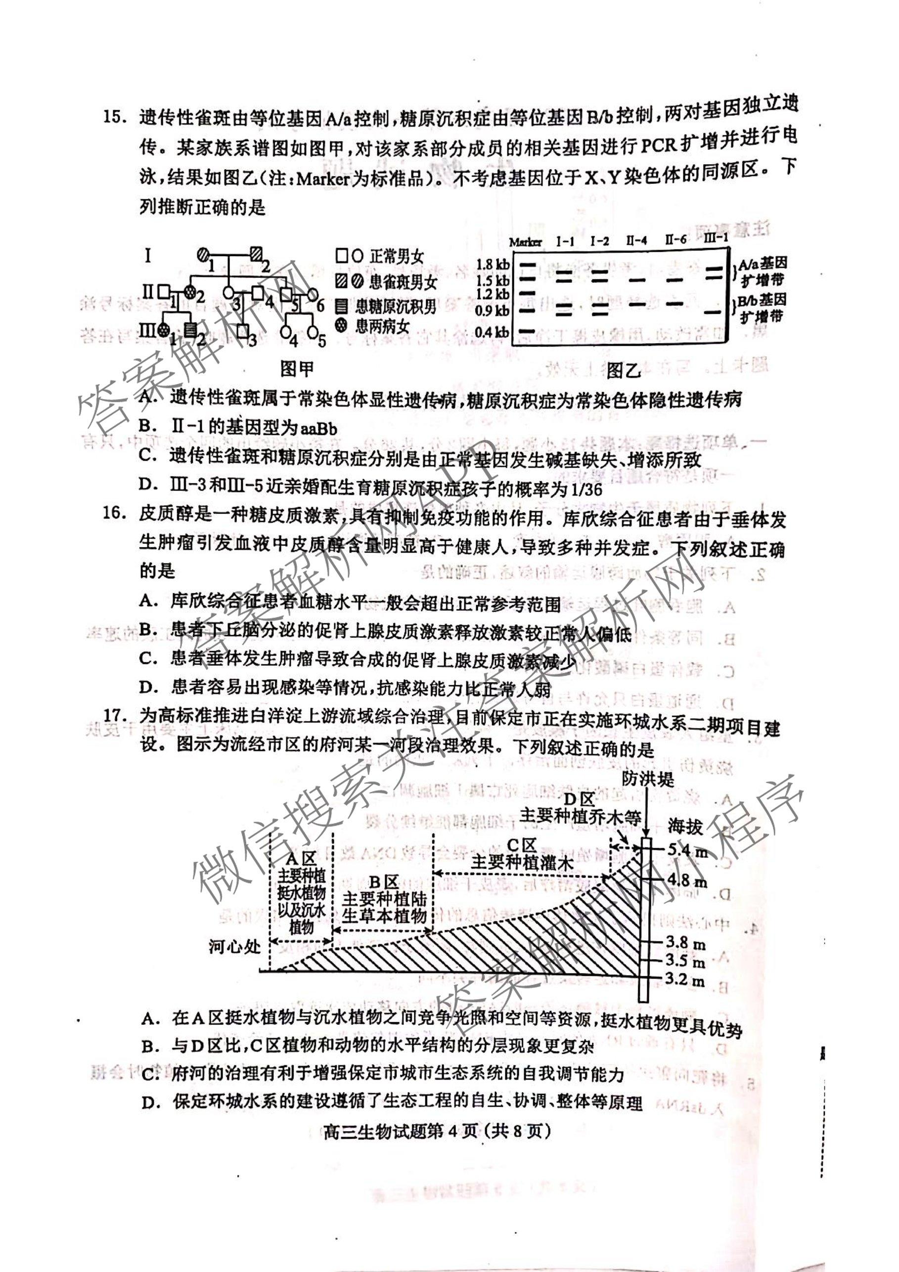 河北省2025届高三第一次模拟考试(4月)各科答案及试卷（含化学、历史、政治等）生物试题