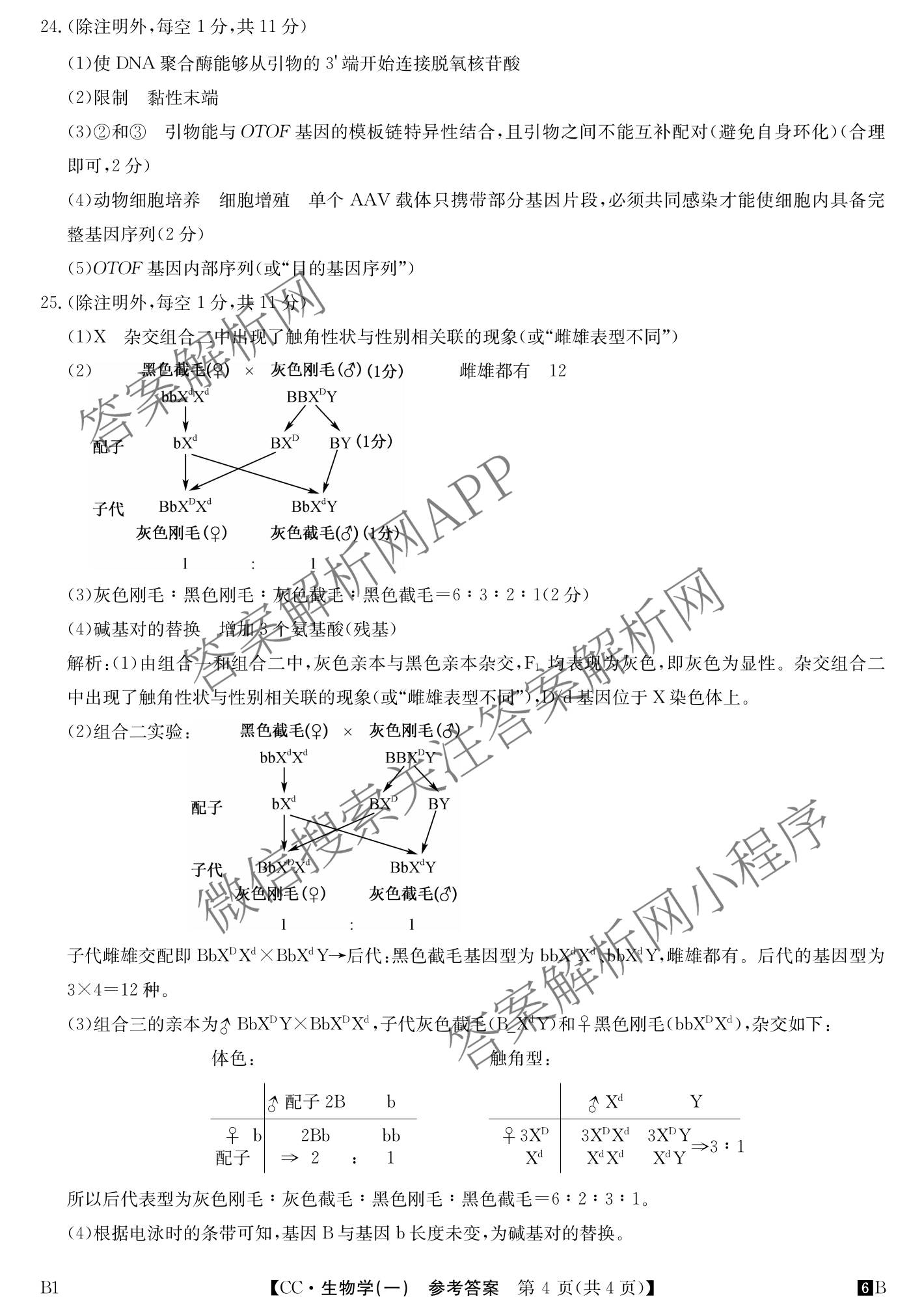 2026年全国高考冲刺压轴卷(一)1各科答案及试卷（含化学(广西) 数学 物理(AH)等67份）生物答案