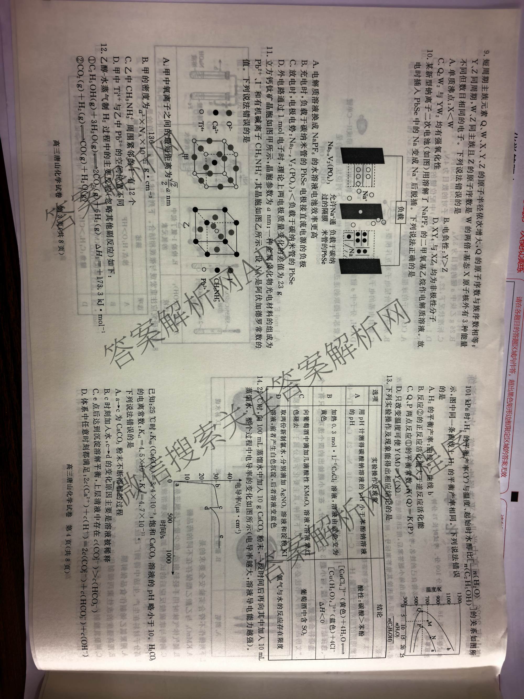 [唐山一模]河北省2026年唐山市普通高等学校招生统一考试第一次模拟演练各科答案及试卷（含化学、政治、英语等）化学试题