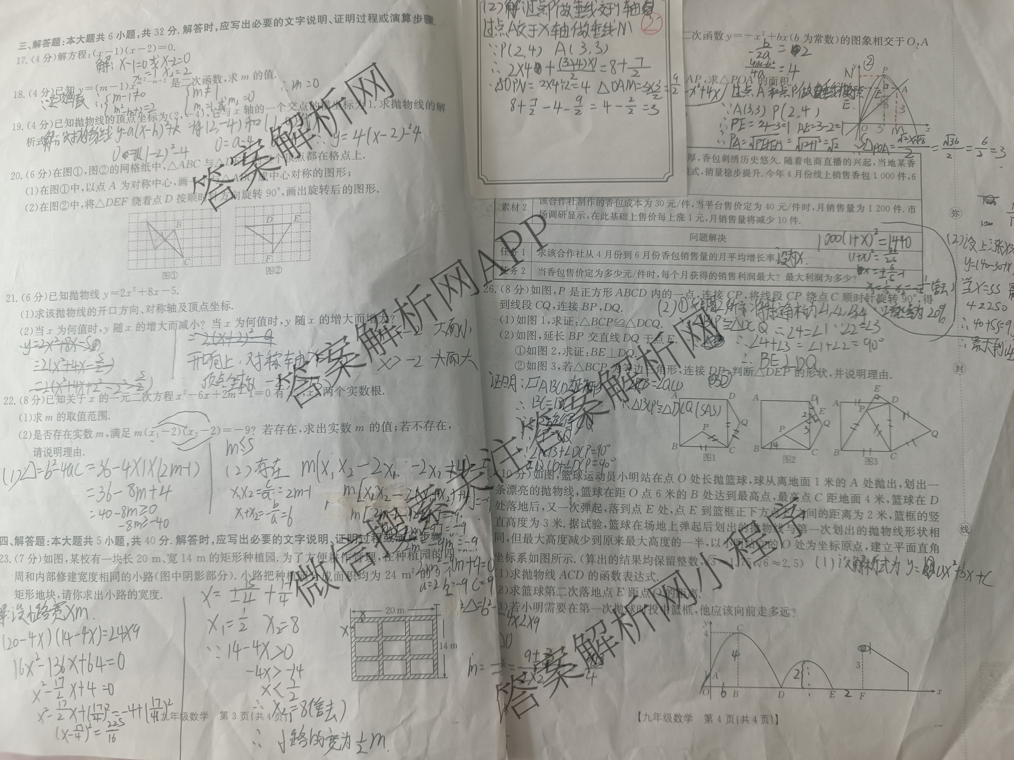 甘肃省庆阳市2025-2026学年度第一学期九年级期中质量监测各科答案及试卷（含英语、数学、物理等）数学试题