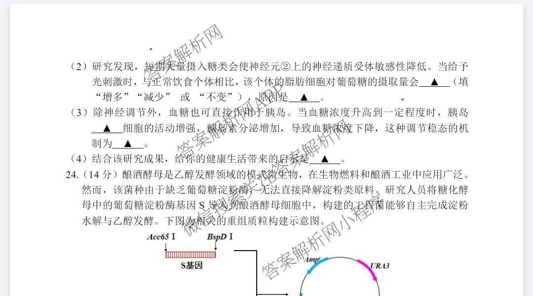 丽水市2024学年第二学期普通高中教学质量监控(高二年级)2025.06试卷及答案汇总（含化学 语文 生物等9份）生物试题