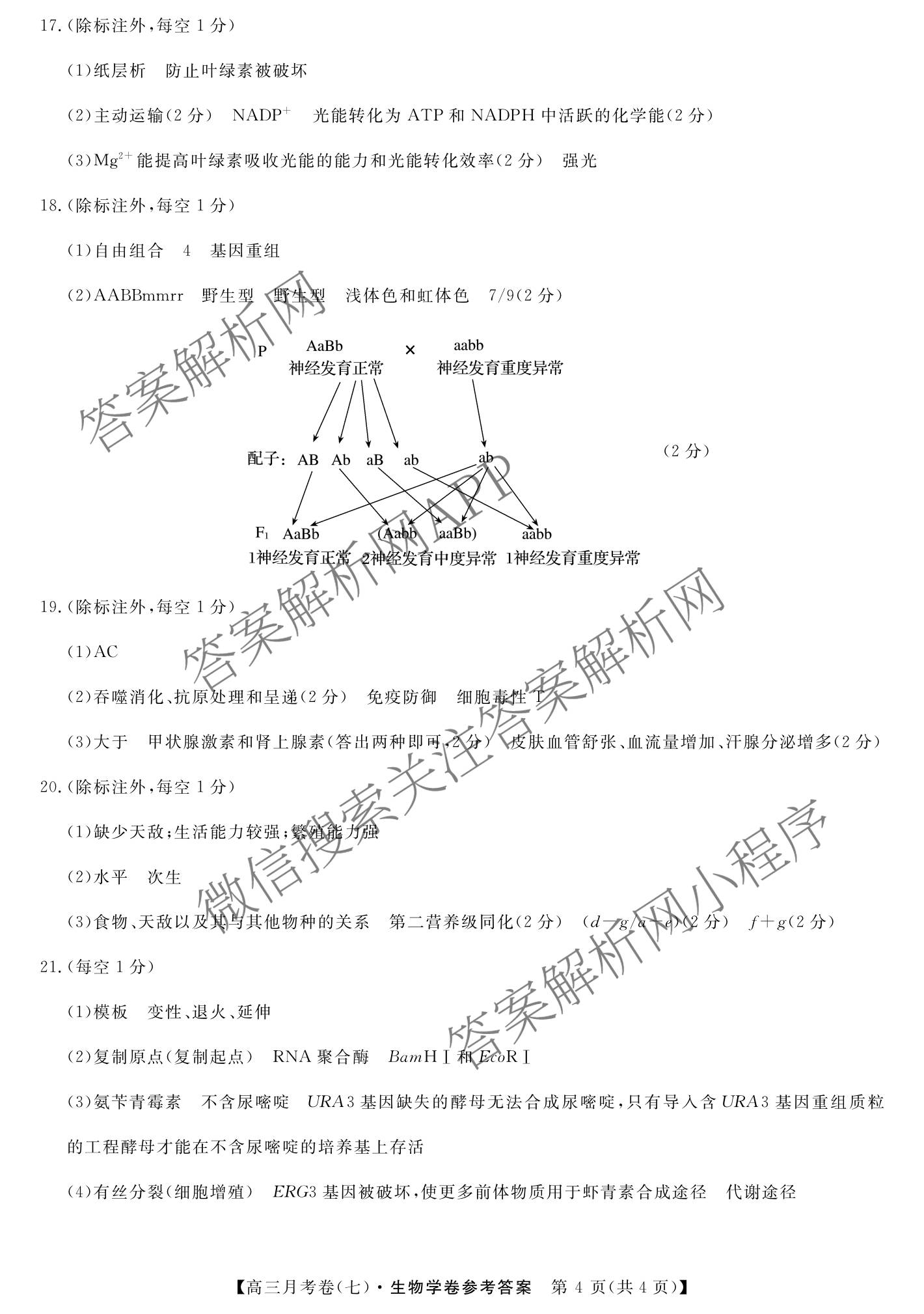 2026届名校大联盟高三月考卷(七)7试卷及答案汇总: 含数学、政治、历史试卷解析生物答案
