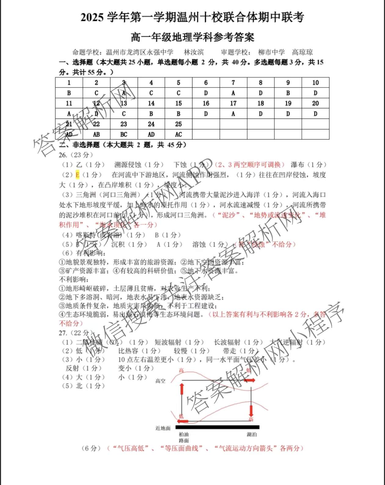 2025学年第一学期温州十校联合体期中联考高一年级试卷及答案汇总: 含技术 政治 物理试卷解析地理答案
