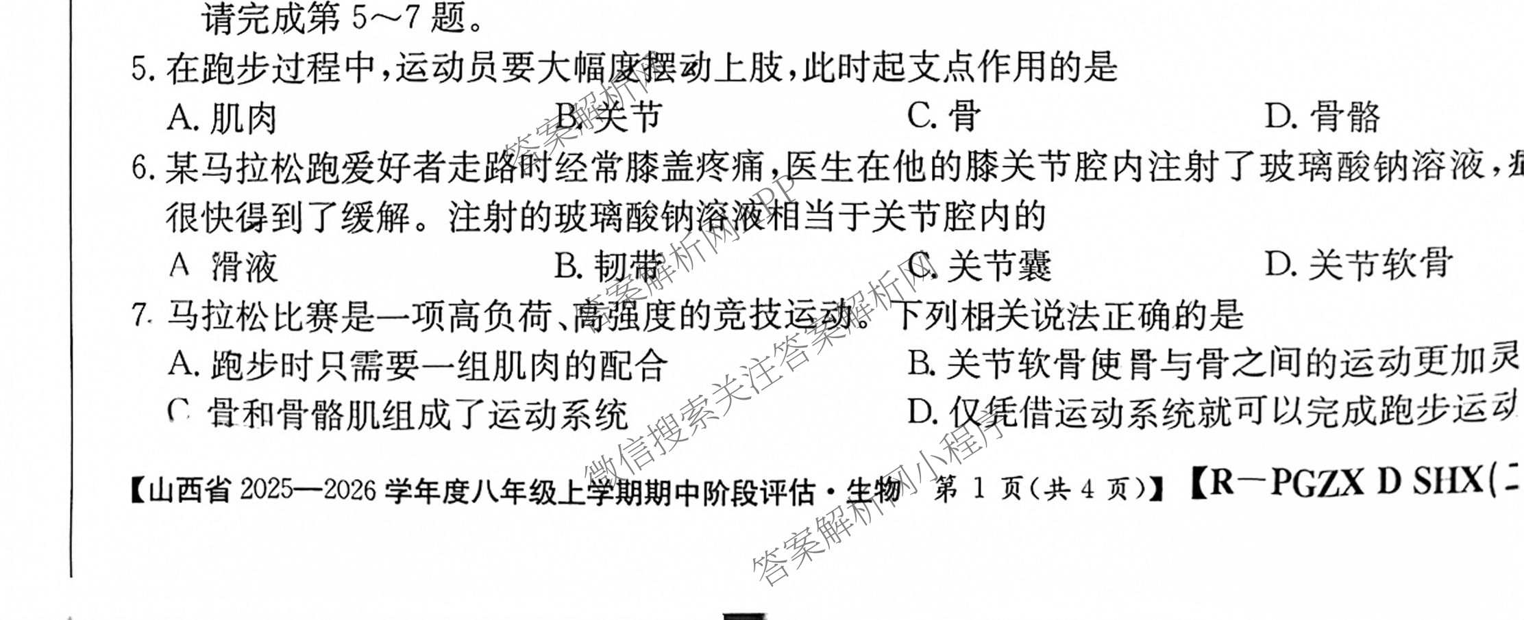 运城市八年级上学期长标期中试卷及答案汇总: 含生物(R)、数学(R)、物理(HYB)试卷解析生物试题