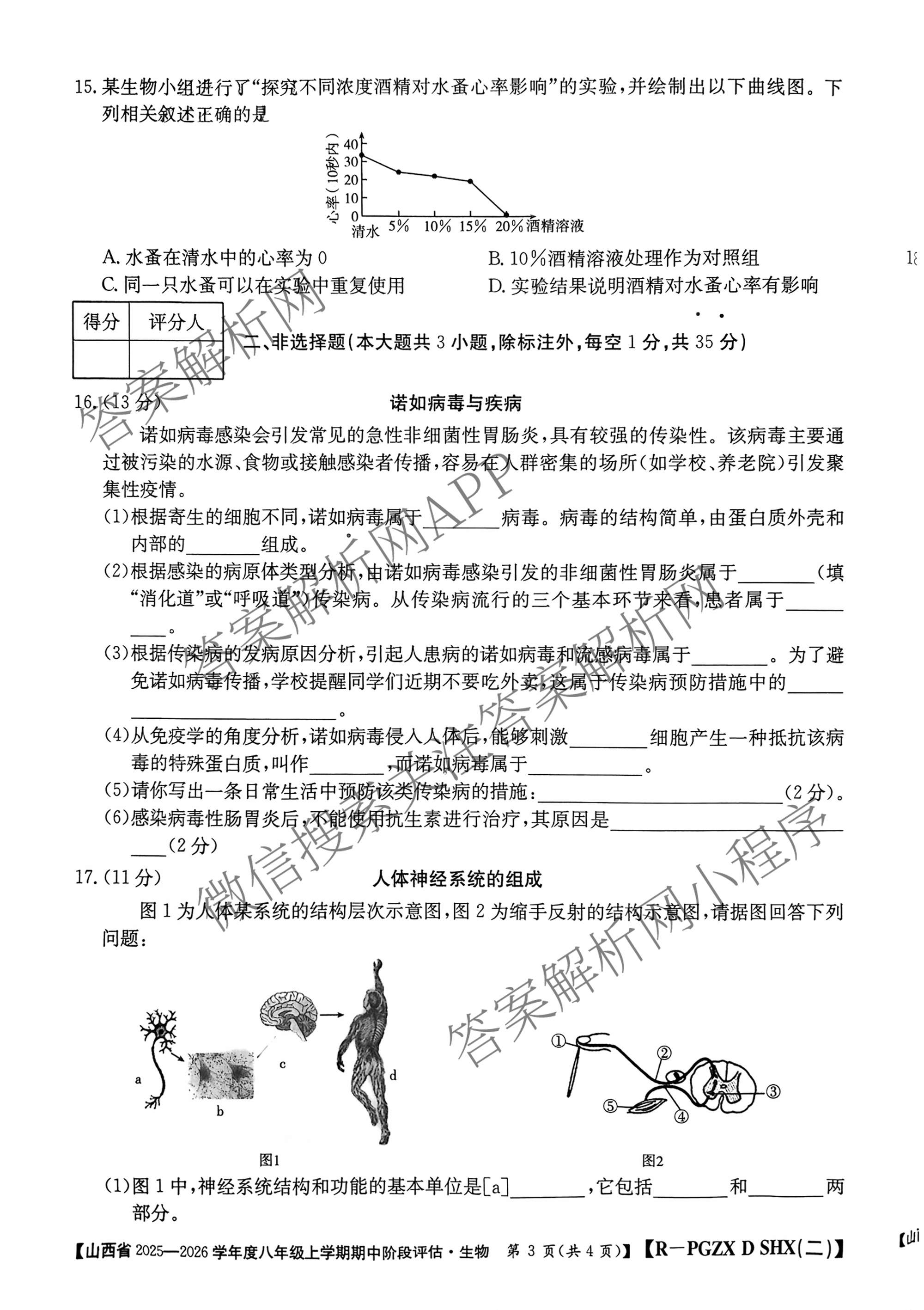 大同市八年级上学期长标期中: 含地理(R) 历史(R) 道德与法治(R)试卷解析生物试题