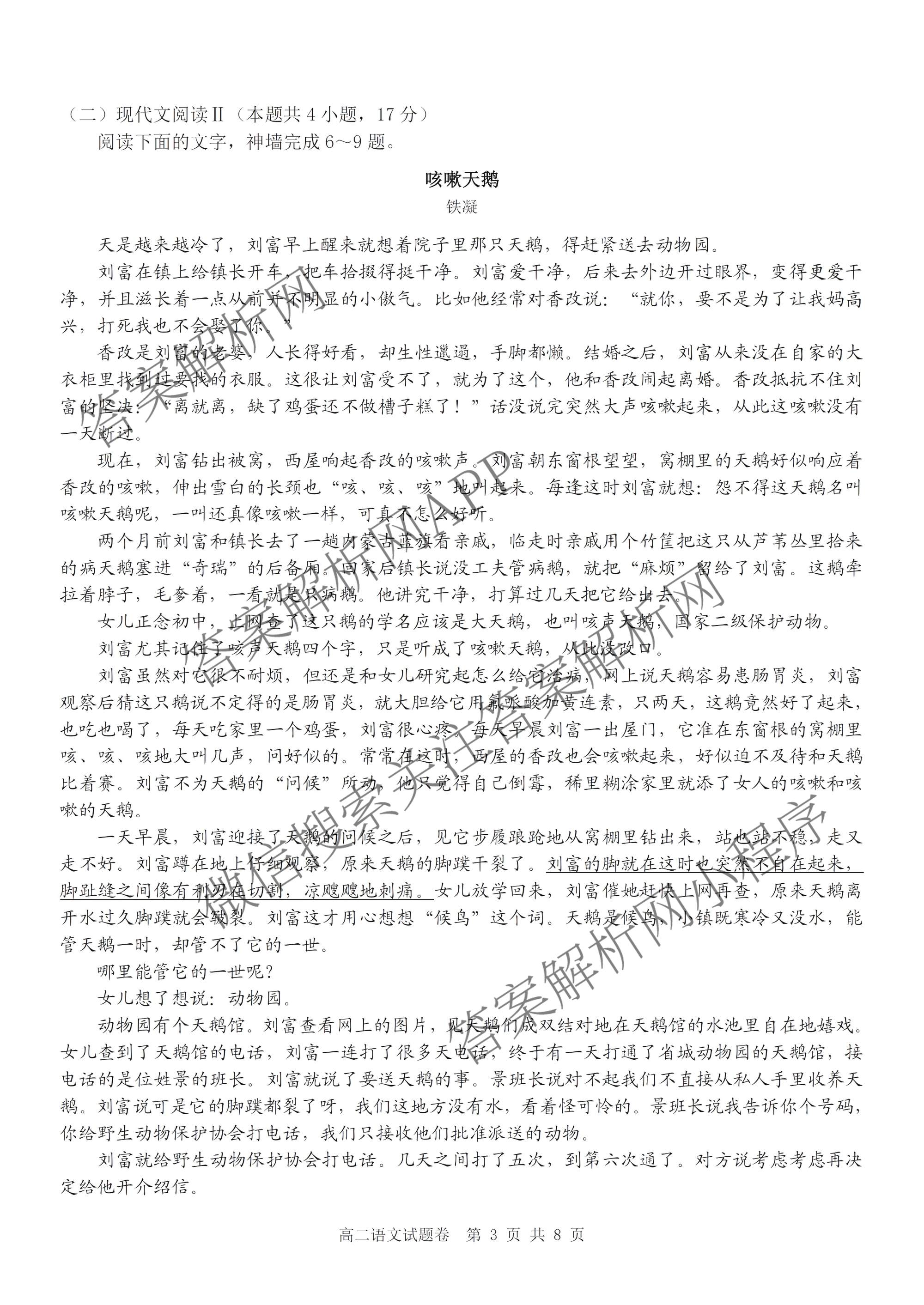 浙江省Z20+名校联盟2025学年第二学期创新班联考高二: 含化学、政治、历史试卷解析语文试题