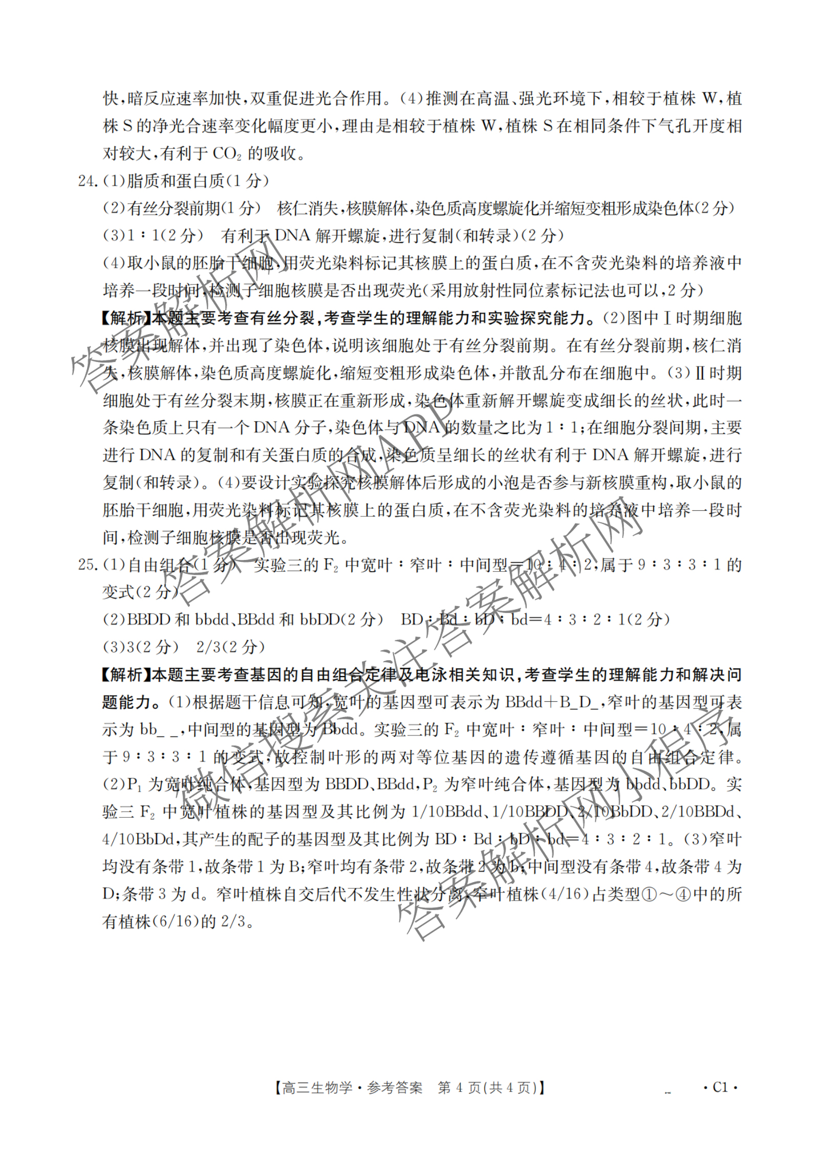 辽宁省2026届高三10月考试(10.27)(含语文、地理、生物等)生物答案 辽宁省2026届高三10月考试(10.27)(含语文、地理、生物等)生物答案