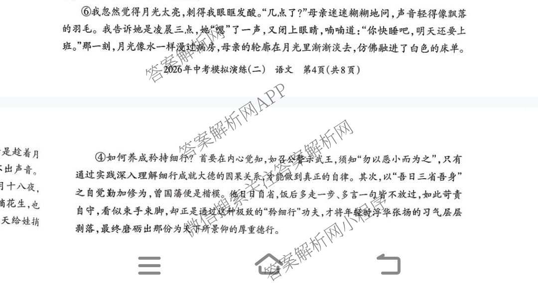 晋文源2026年中考模拟演练(二)2（含历史、物理、道德与法治等7份）语文试题