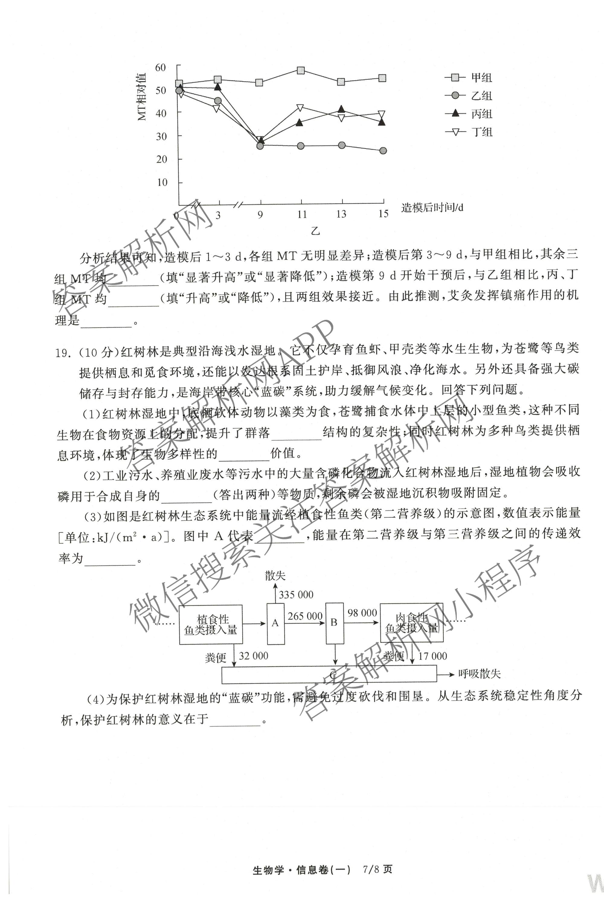 天舟高考衡中同卷2026年普通高等学校招生全国统一考试模拟信息卷(一)1（含历史(WY)、数学(B)、物理(WY)等）生物试题