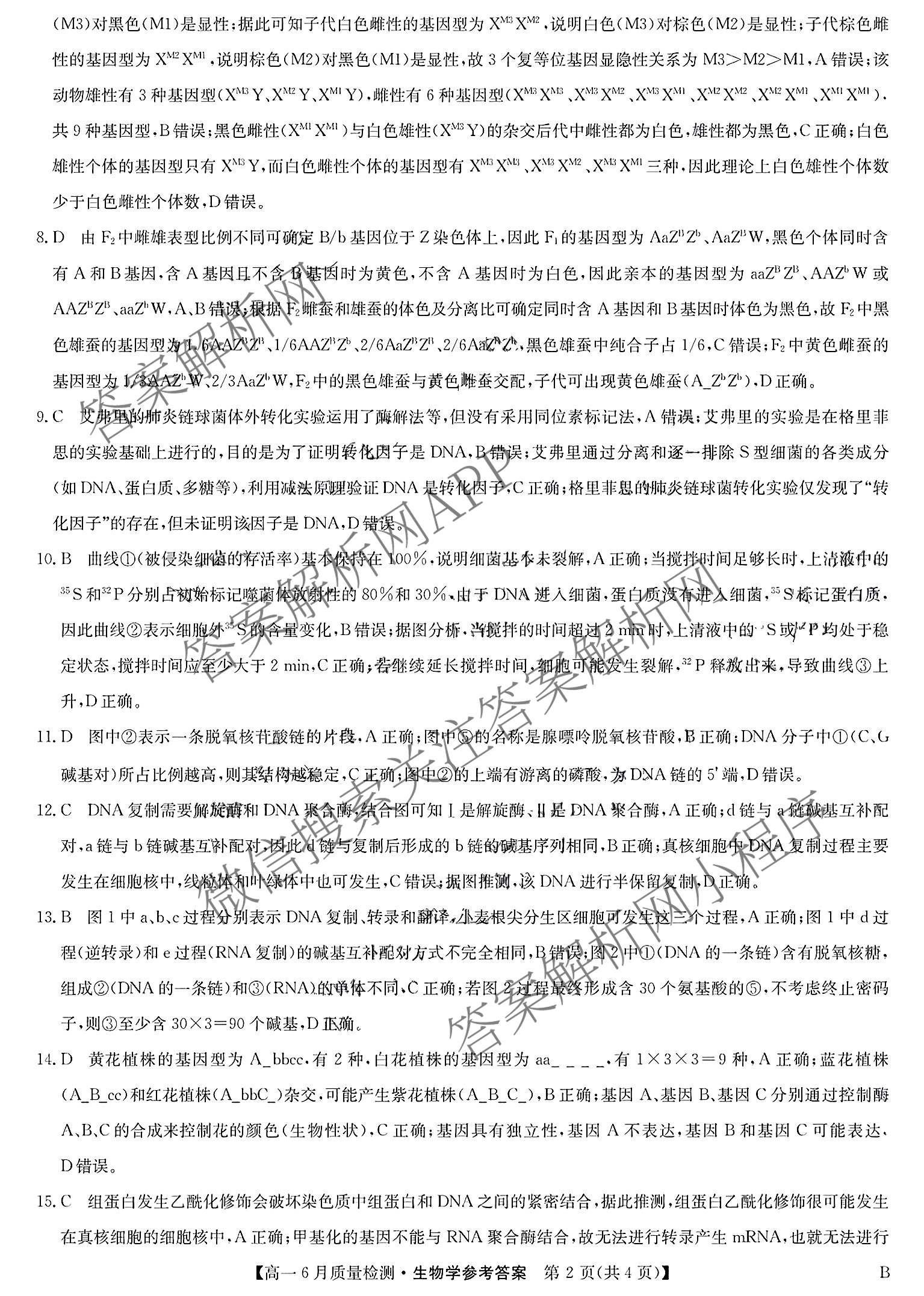 九师联盟2024-2025学年高一6月质量检测试卷及答案汇总（21科全）生物答案