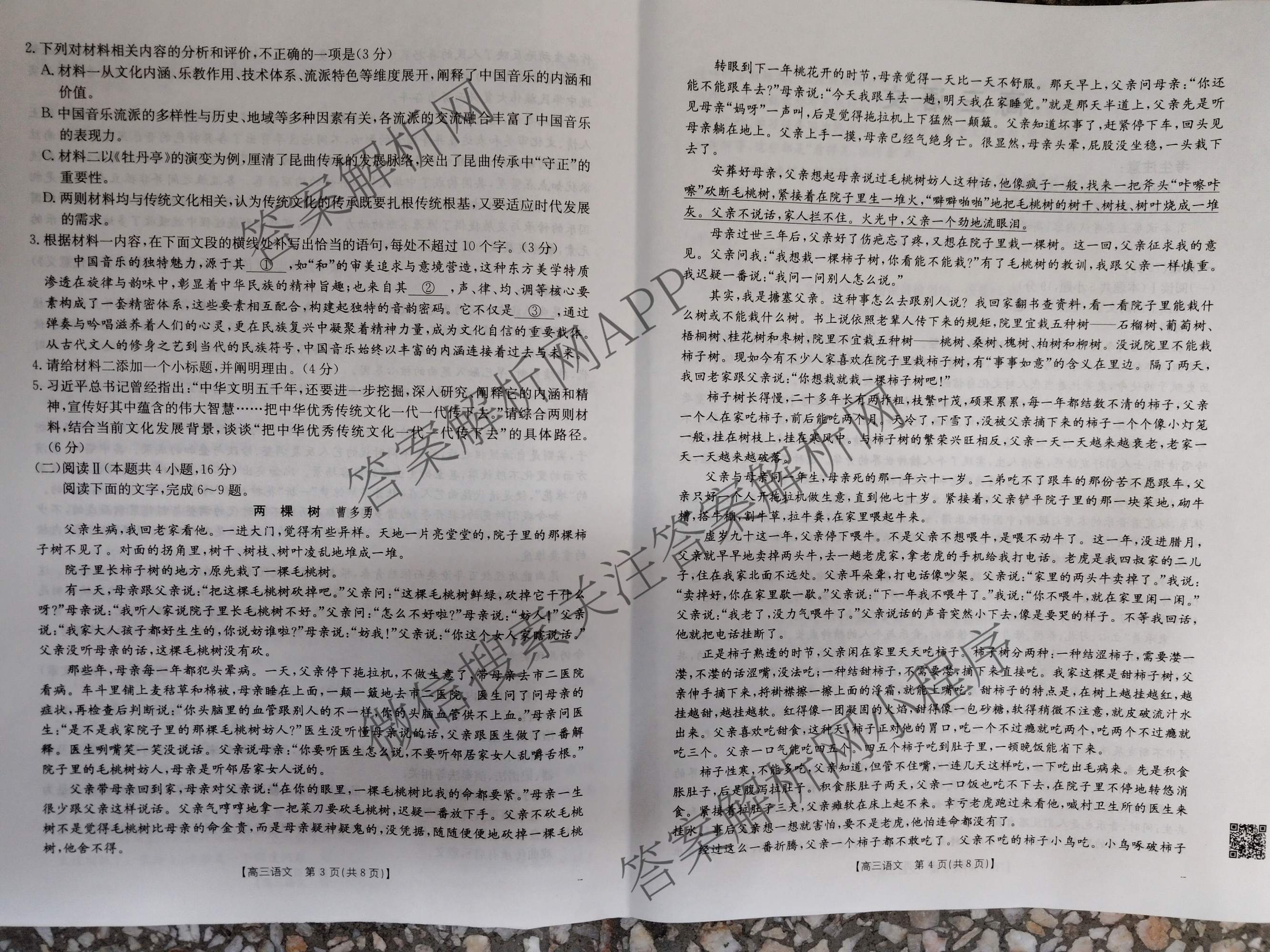 云南省多校2025-2026学年高三年级上学期2月期末联考试卷及答案汇总（含历史、政治、语文等9份）语文试题