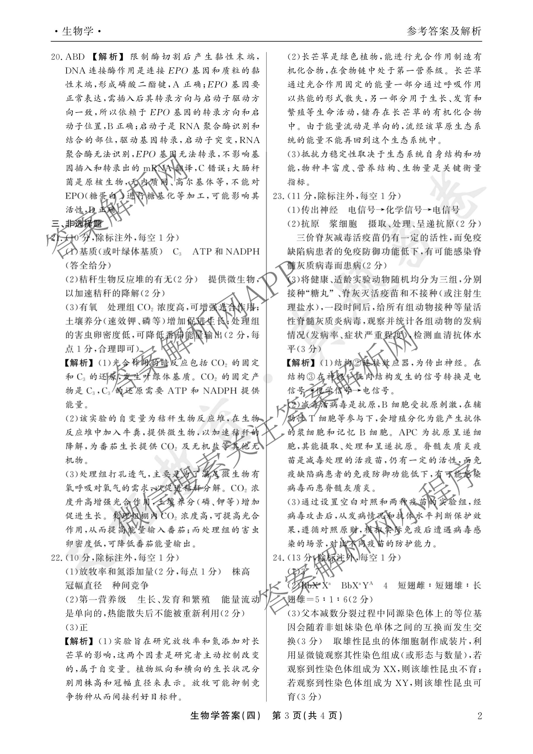 衡水真题密卷2025-2026学年度综合能力调研检测(四)4各科答案及试卷（含物理(1) 生物 生物(1)等）生物试题