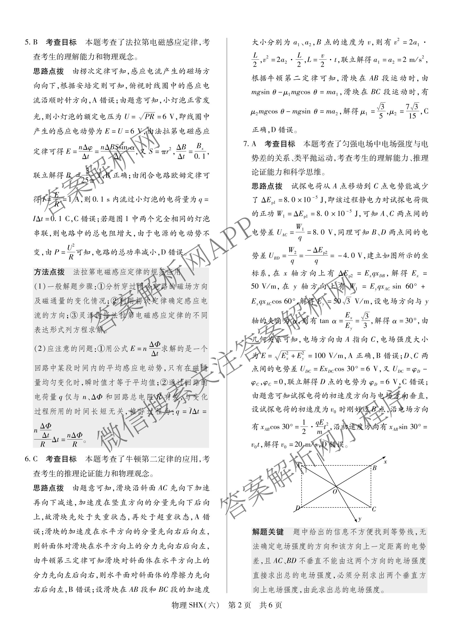 天一大联考2026届高三冲刺(六)6（含物理(SHX) 物理(ANH) 化学(ANH)等27份）物理答案