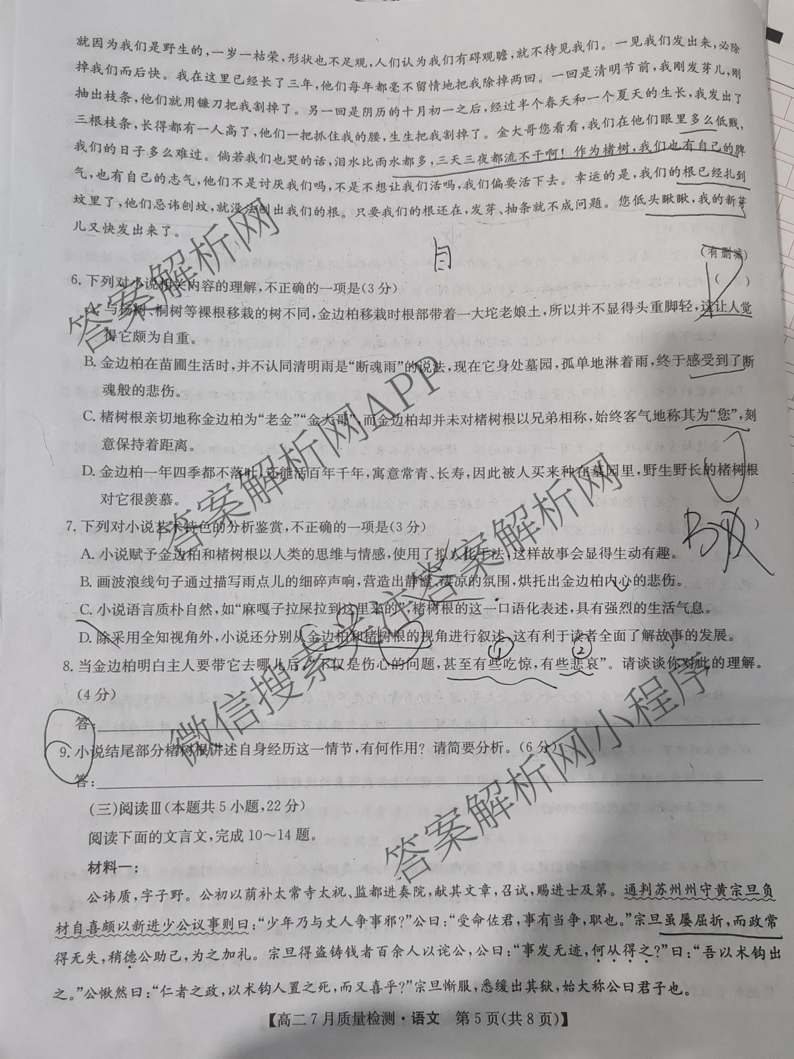 九师联盟江西省2024-2025学年高二7月质量检测试卷及答案汇总（含物理(X) 语文 生物(N)等）语文试题