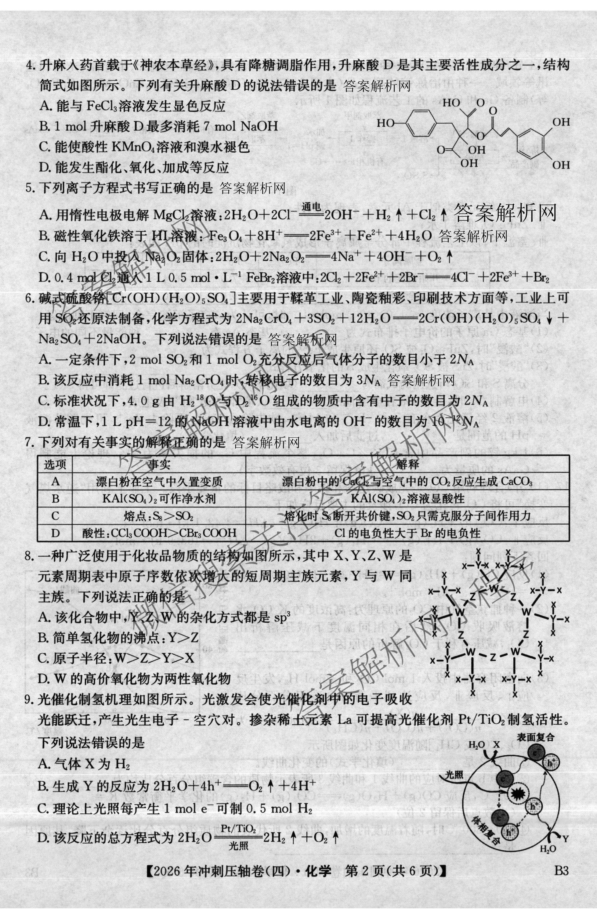 2026年全国高考冲刺压轴卷(四)4（67科全）化学试题