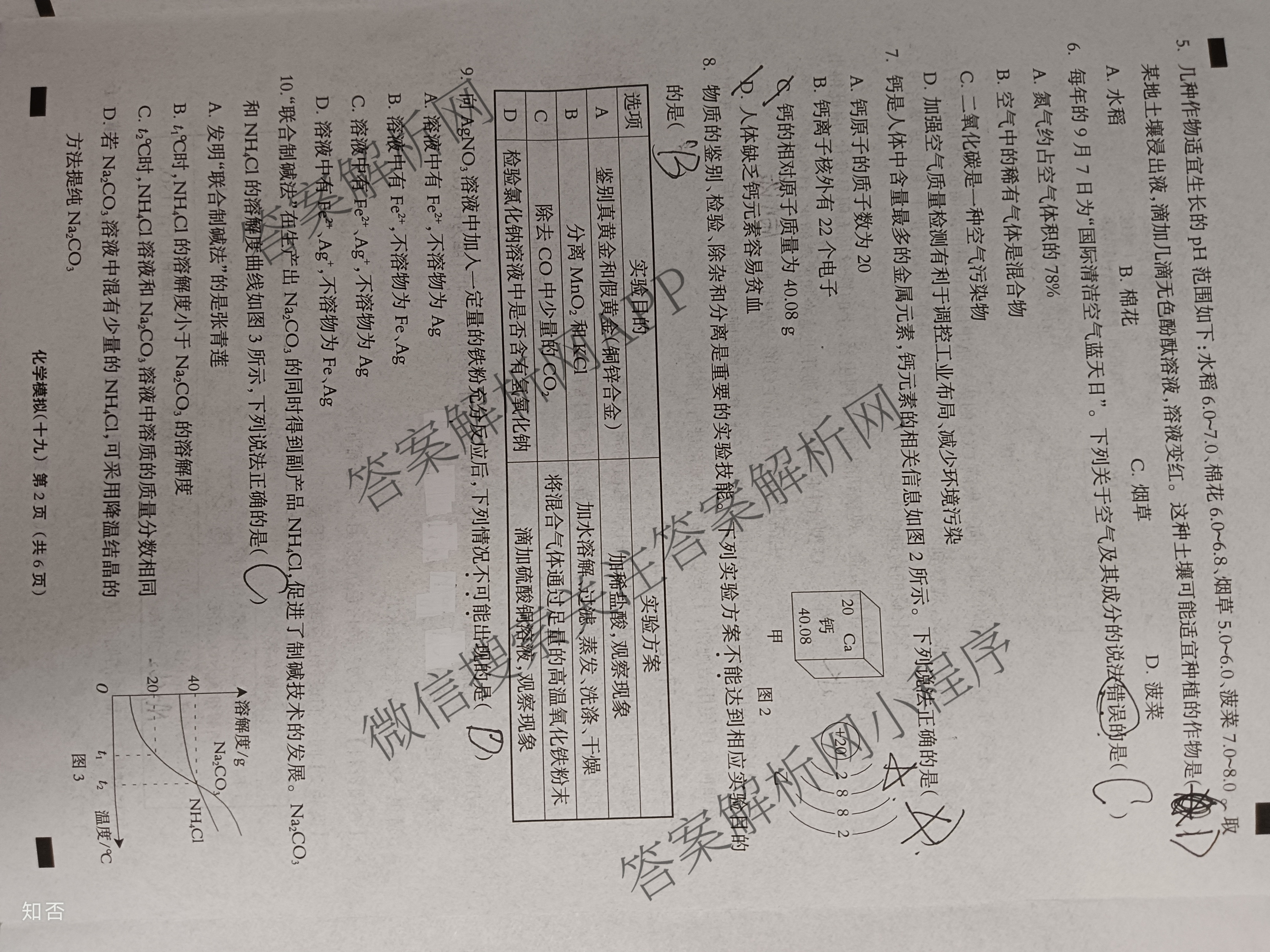 2025年河北省初中学业水考试模拟试卷(十九)19试卷及答案汇总（含历史 物理 道德与法治等7份）化学试题